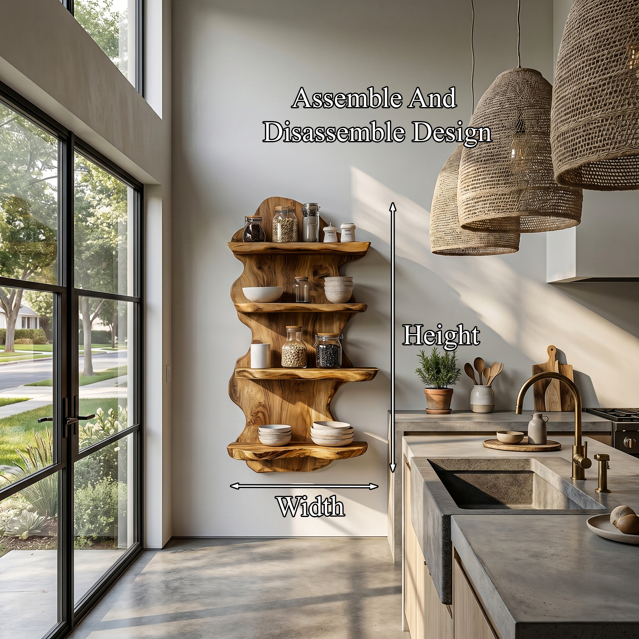 Sculptural Floating Shelf With Organic Wooden Form For Living Room And Kitchen SINLHAFL553