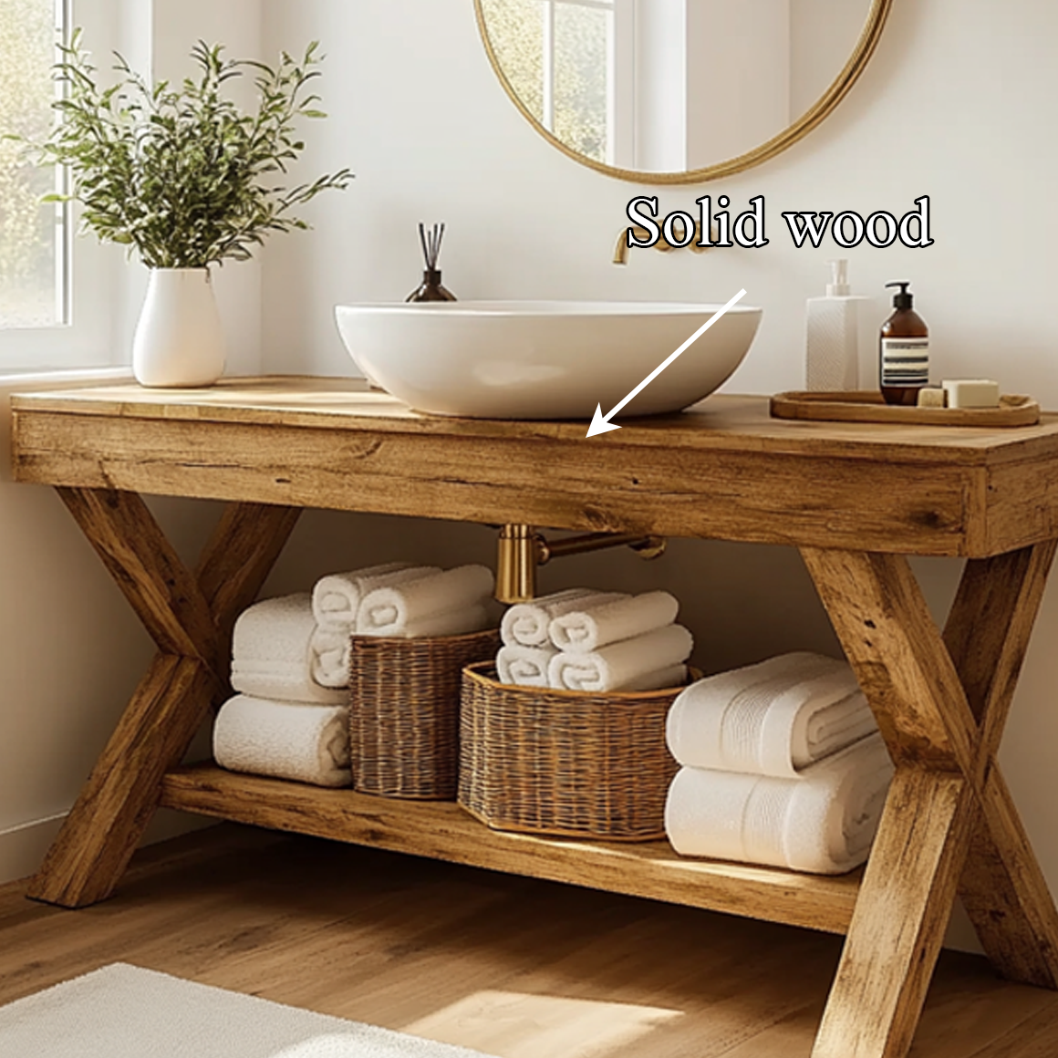 Rustic Bathroom Vanity Table Solid Wood Farmhouse Bathroom Decor SINLSABRV199