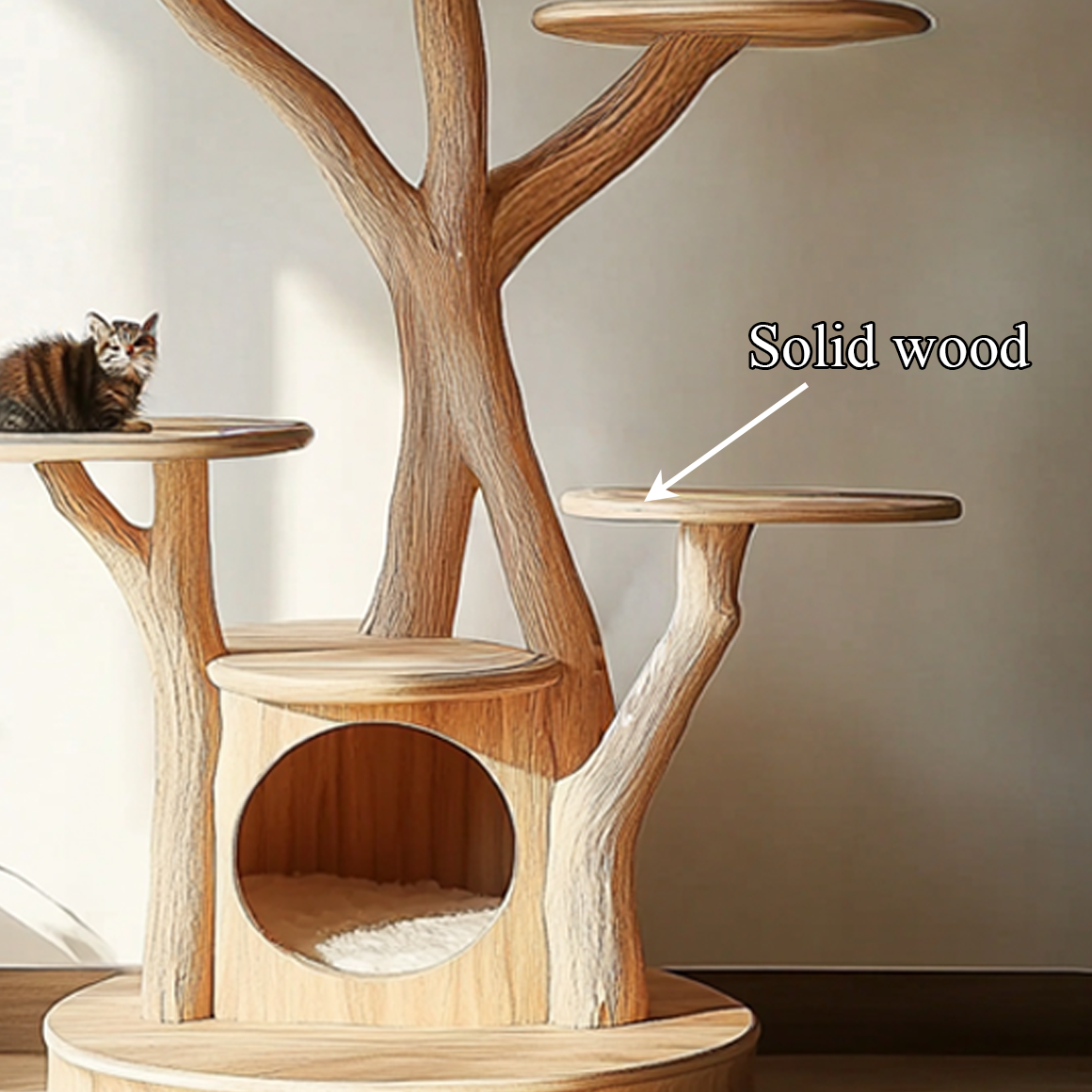 Rustic Wooden Cat Tree Living Room Pet Furniture With Cat House SINLSATT062