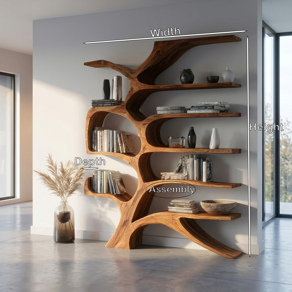 Contemporary Sculpted Wooden Bookshelf For Living Room Decor RTTHHNBS153