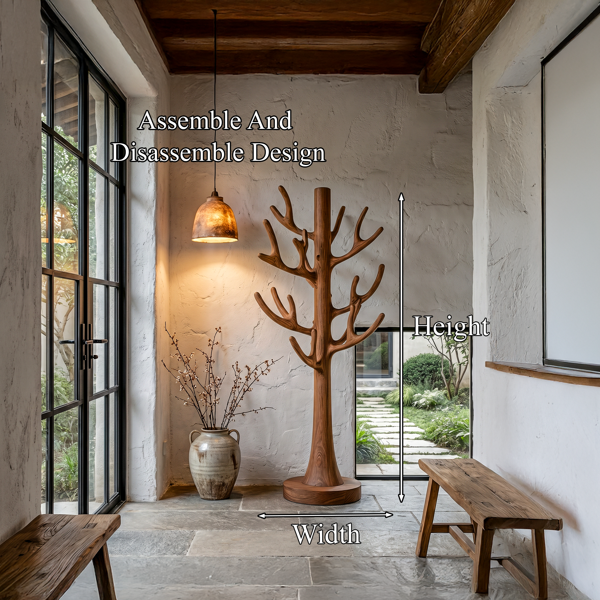 Tree Inspired Standing Coat Rack With Multiple Branch Hooks For Entryway SINLHATCR117