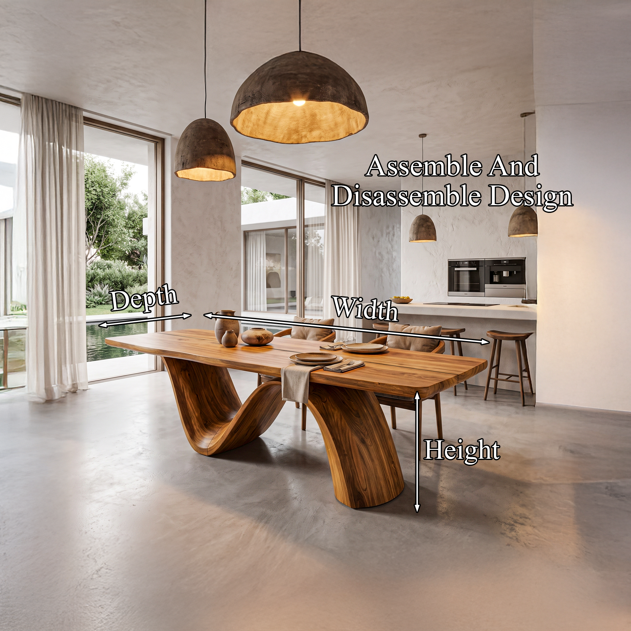 Modern Architectural Dining Table With Wing Pedestal Base For Dining Room SINLHADN211