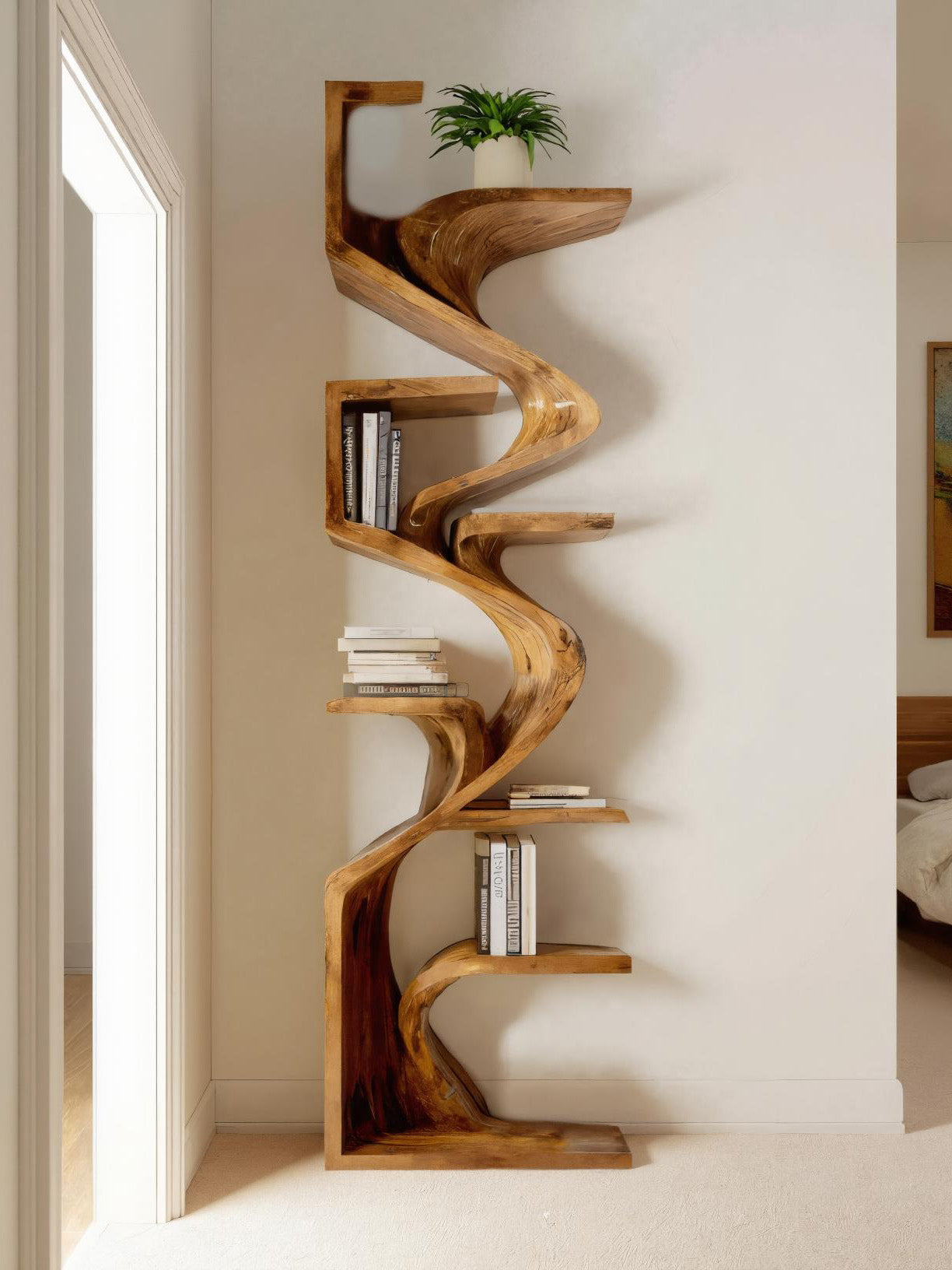 Handcrafted Sculpted Bookshelf For Living Room SITHHNBS030