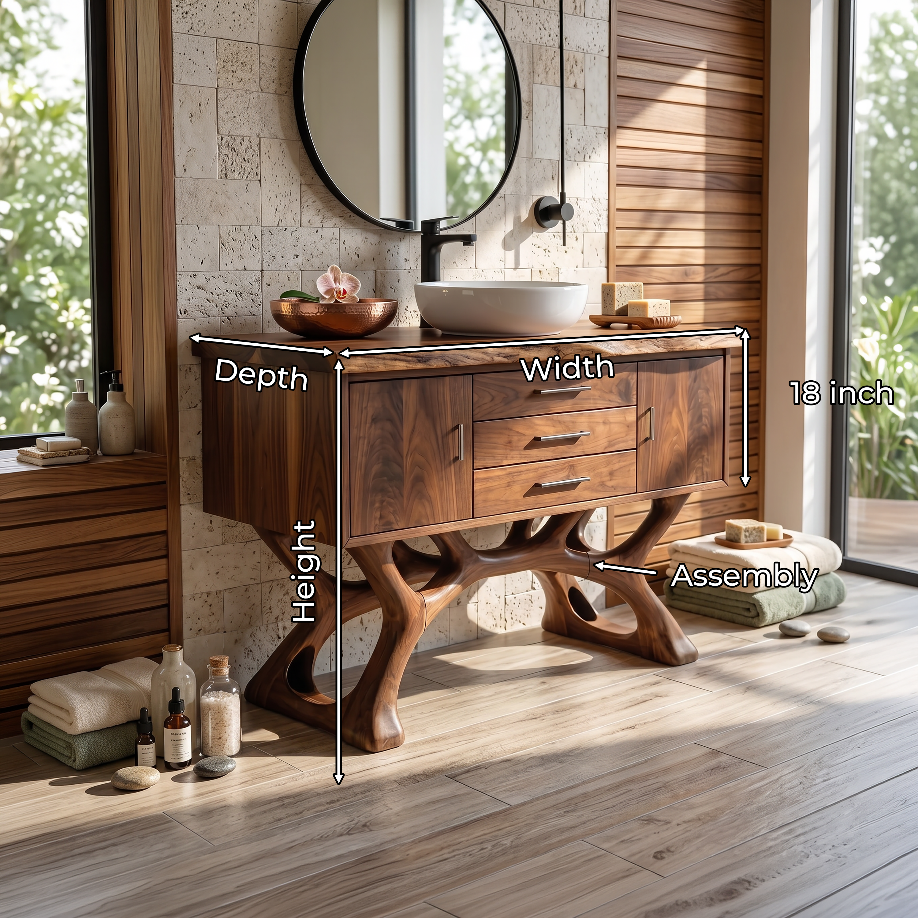 Tropical Wood Vanity Cabinet For Resort Bathroom SILDTTRBRV152