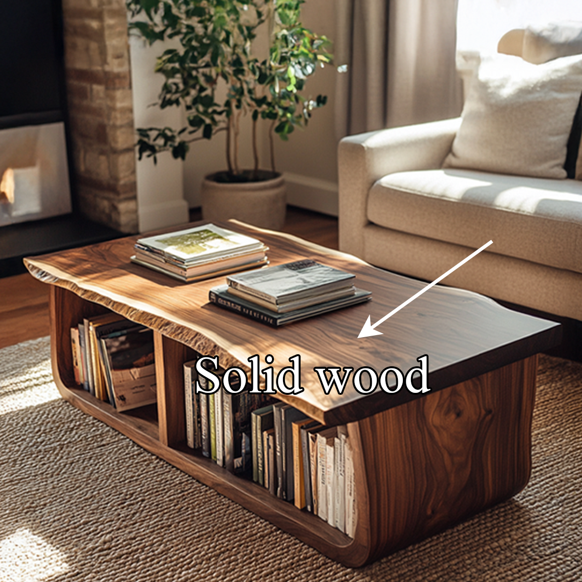 Mid Century Curved Live Edge Coffee Table Living Room Family Room SINLSACF186TBNA