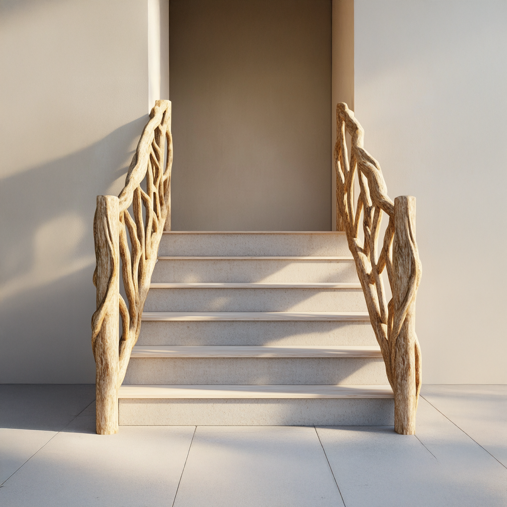 Rustic Stair Wooden Railing For Outdoor Stair Or Entryway SINLSAST011