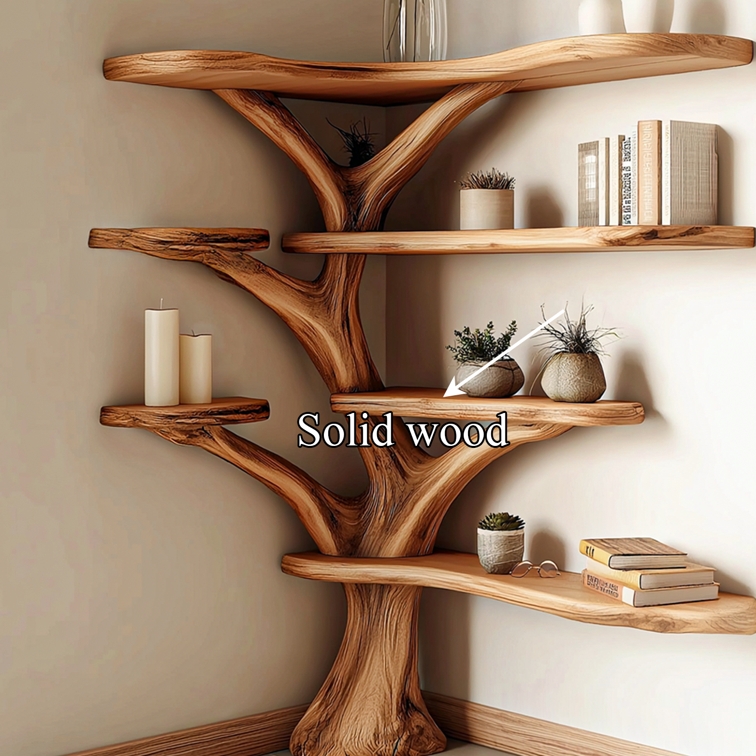 Rustic Corner Tree Bookshelf Living Room SINLSATB233