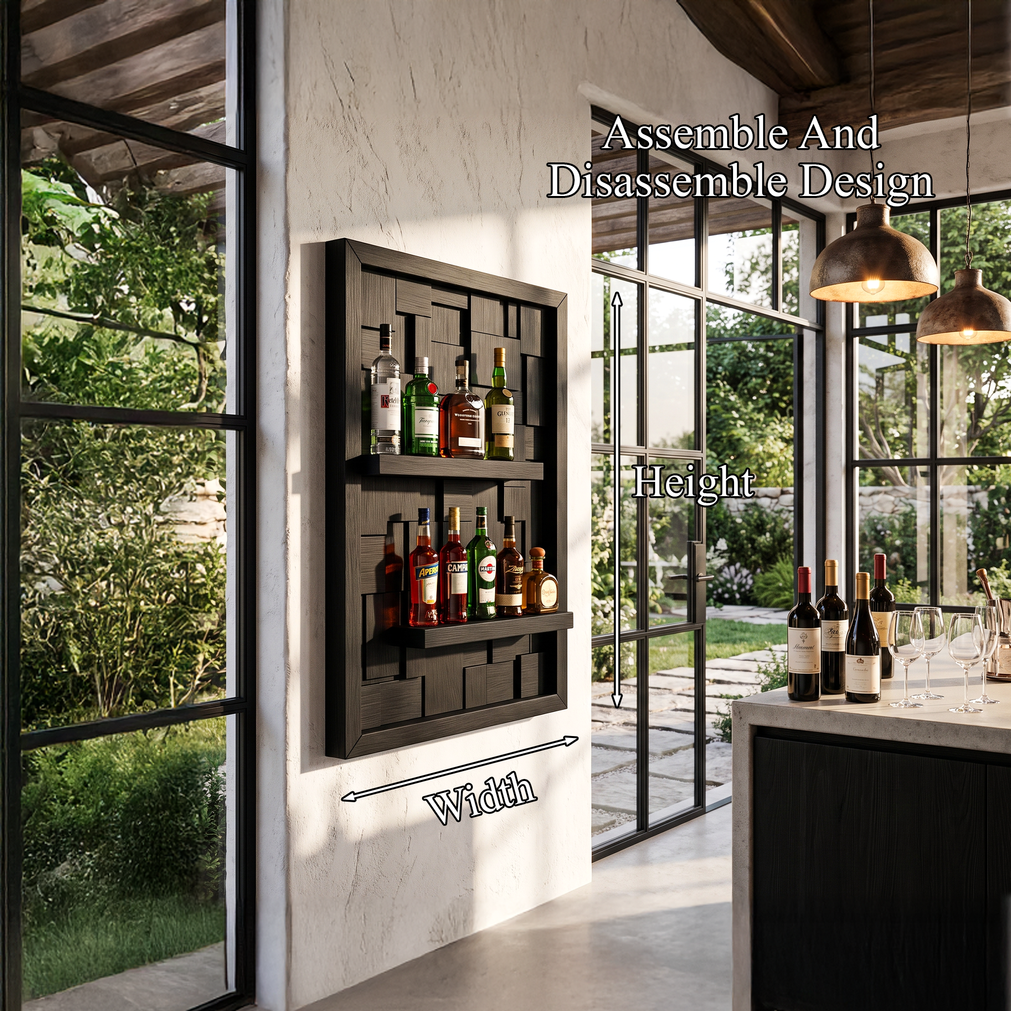 Wall Mounted Wine Holder With Open Bottle Display For Home Bar SINLHAWH047