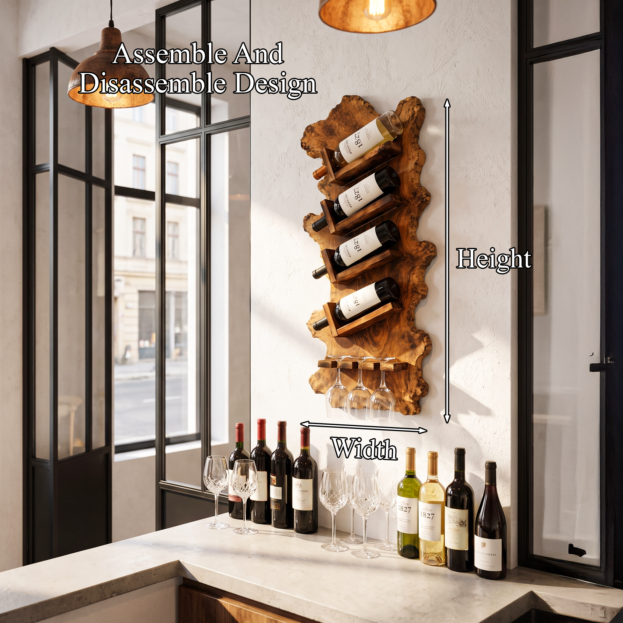 Minimalist Wall Mounted Wine Holder With Open Bottle Storage For Home Bar SINLHAWH048