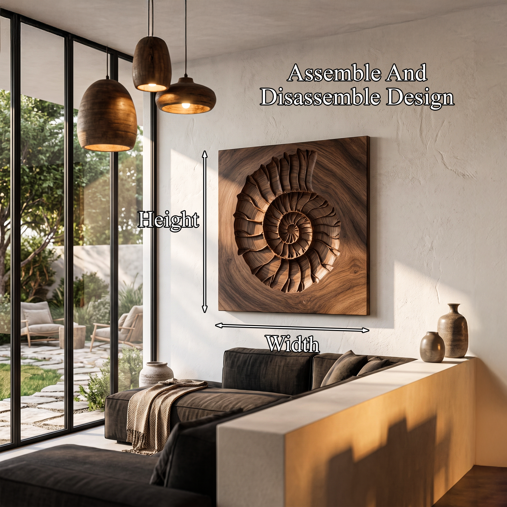 Rustic Ammonite Fossil Wooden Wall Decor For Living Room SINLHAWA136