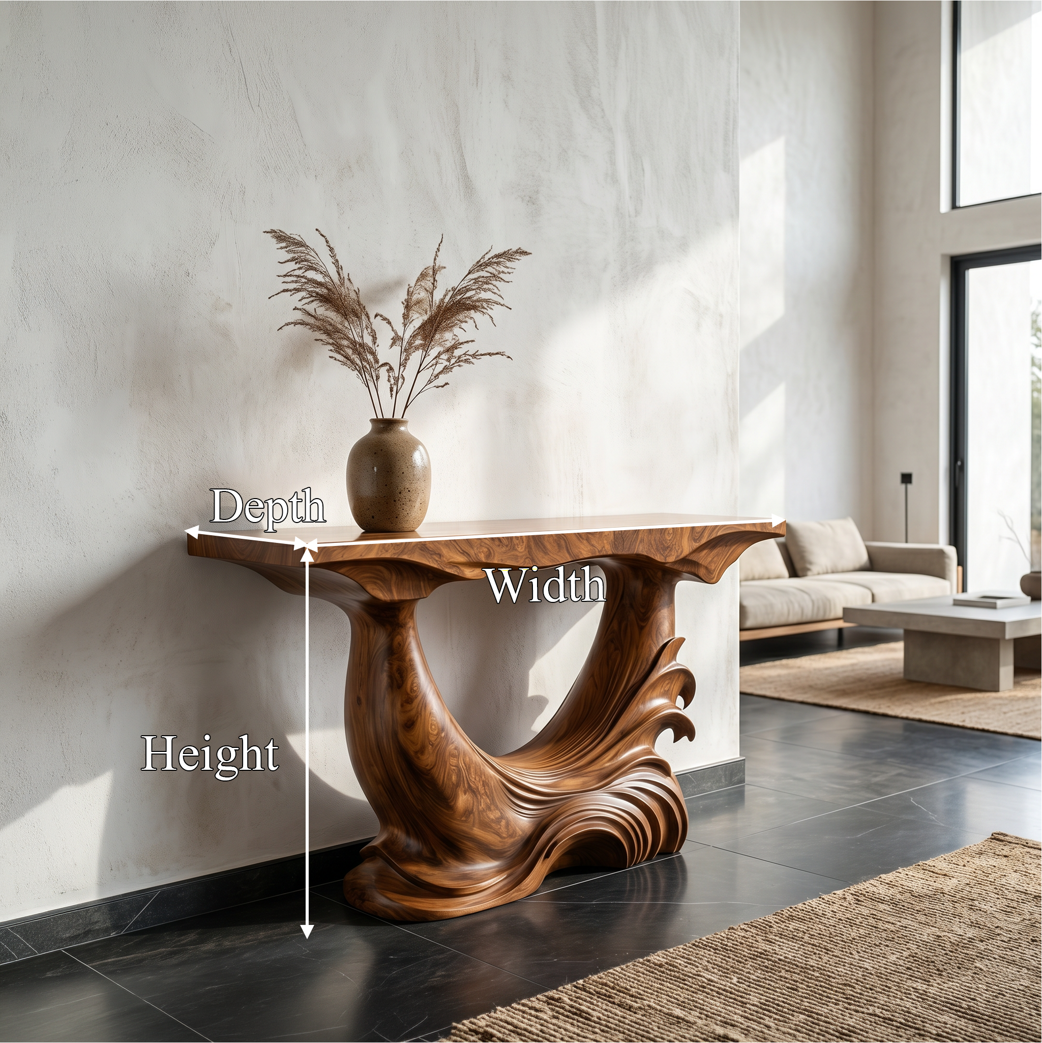 Natural Console Table With Flowing Wood Sculpture For Hallway SINLSACS633