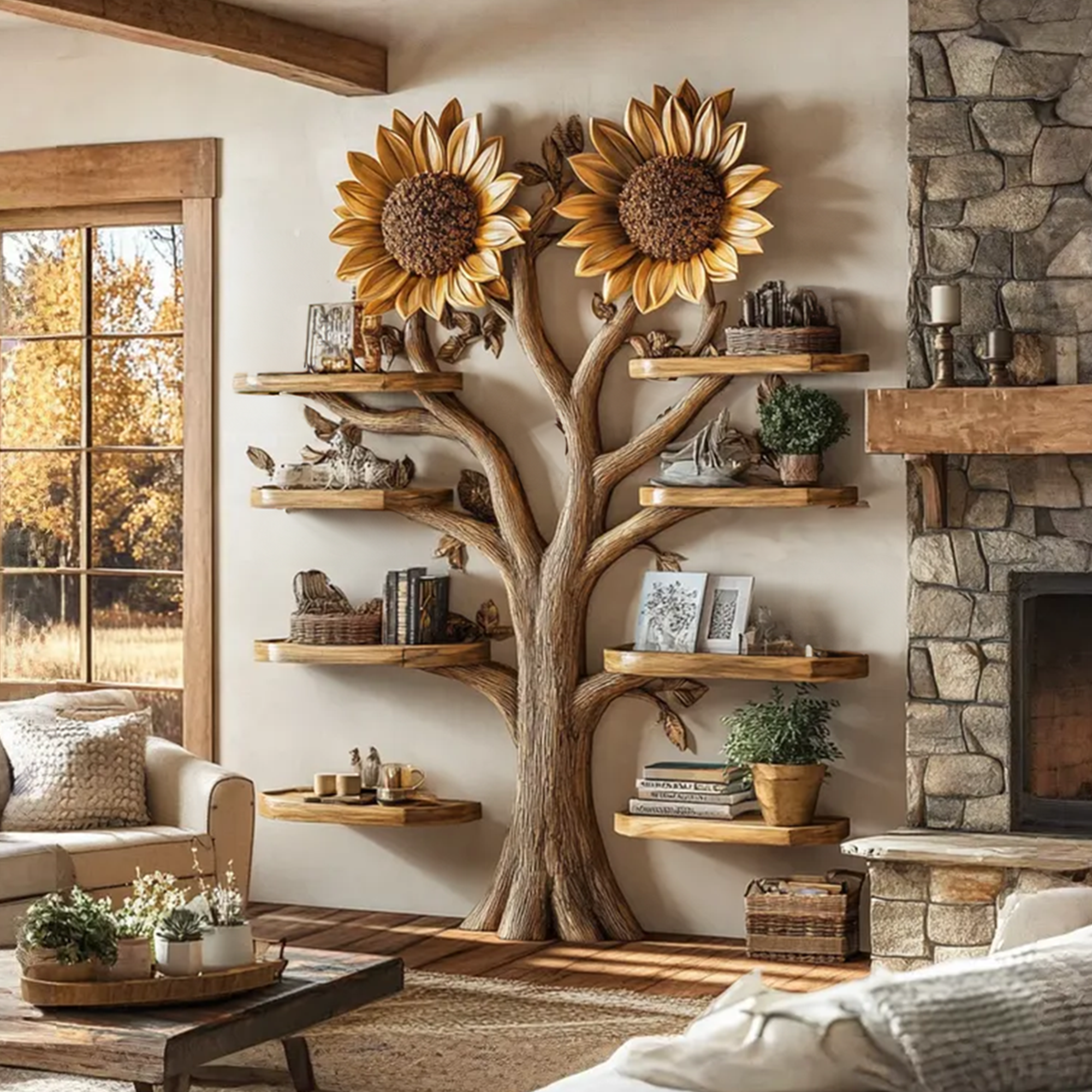 Driftwood Branch Tree Bookshelf Wall Mounted Shelf SINLTB113