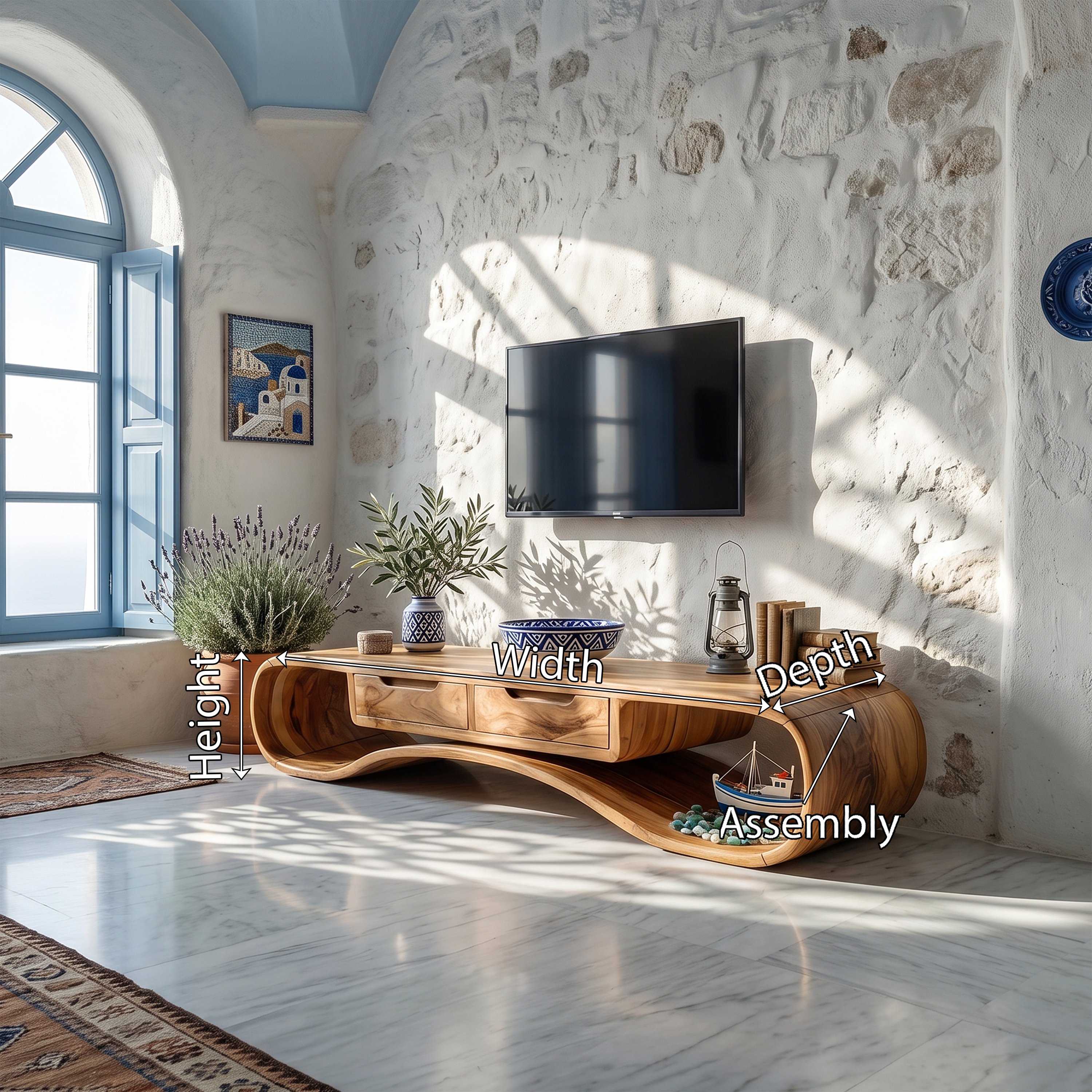 Modern Organic TV Cabinet For Glass Wall Pool House SILDTTRTVC102