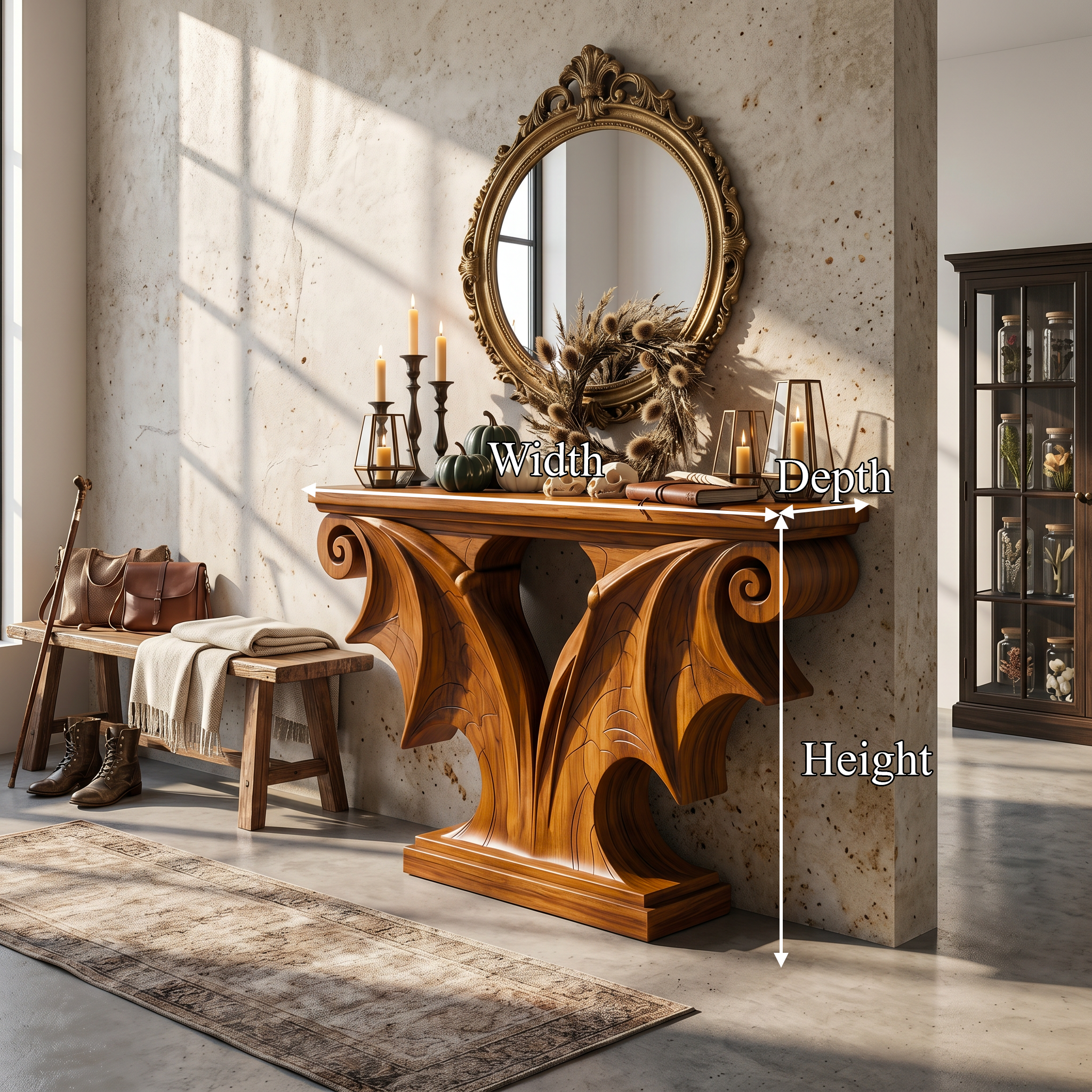 Sculptural Console Table Handcrafted Solid Wood Design For Entryway Living Room SINLSACS676
