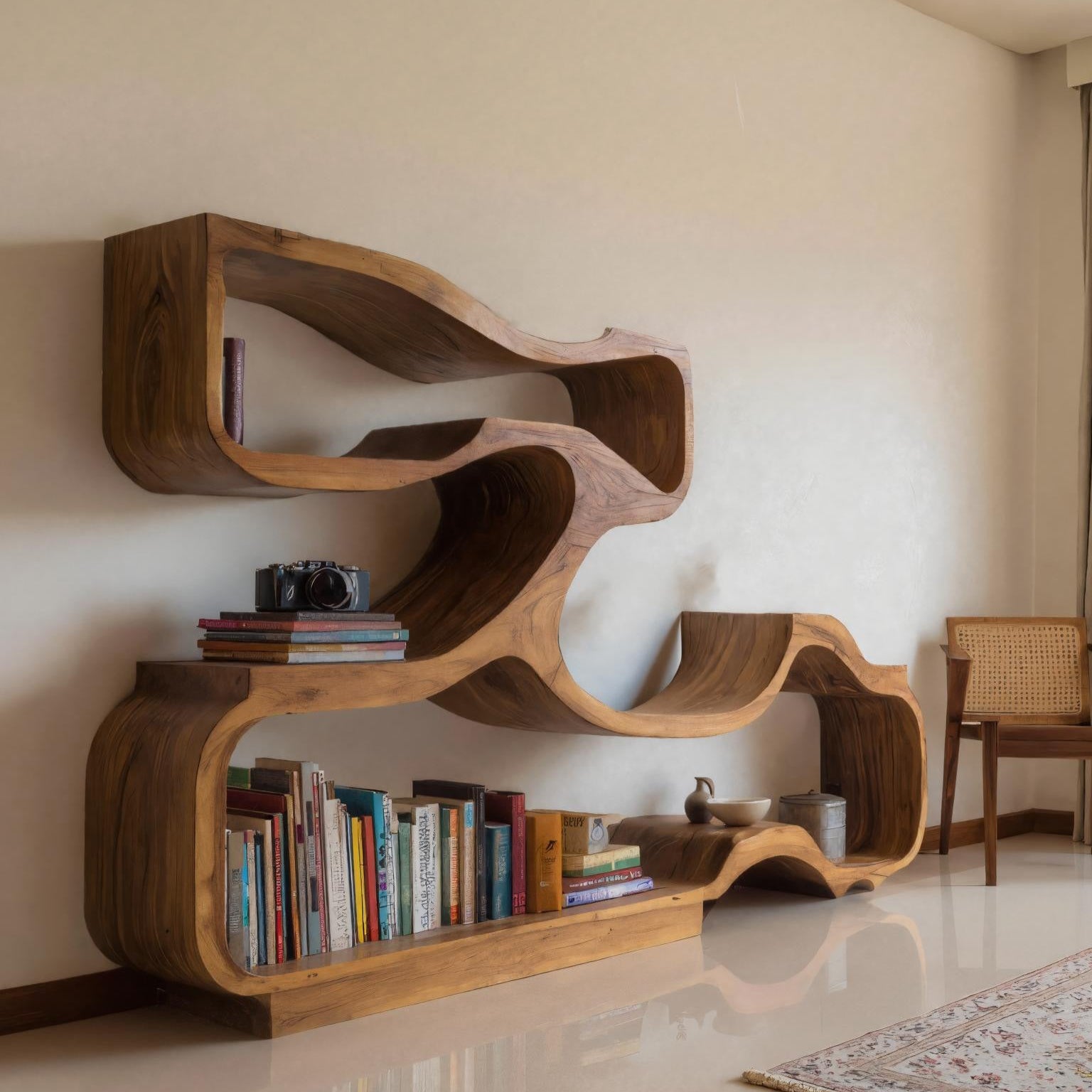Artistic Bookshelf With Flowing Design For Living Room SITHHNBS032