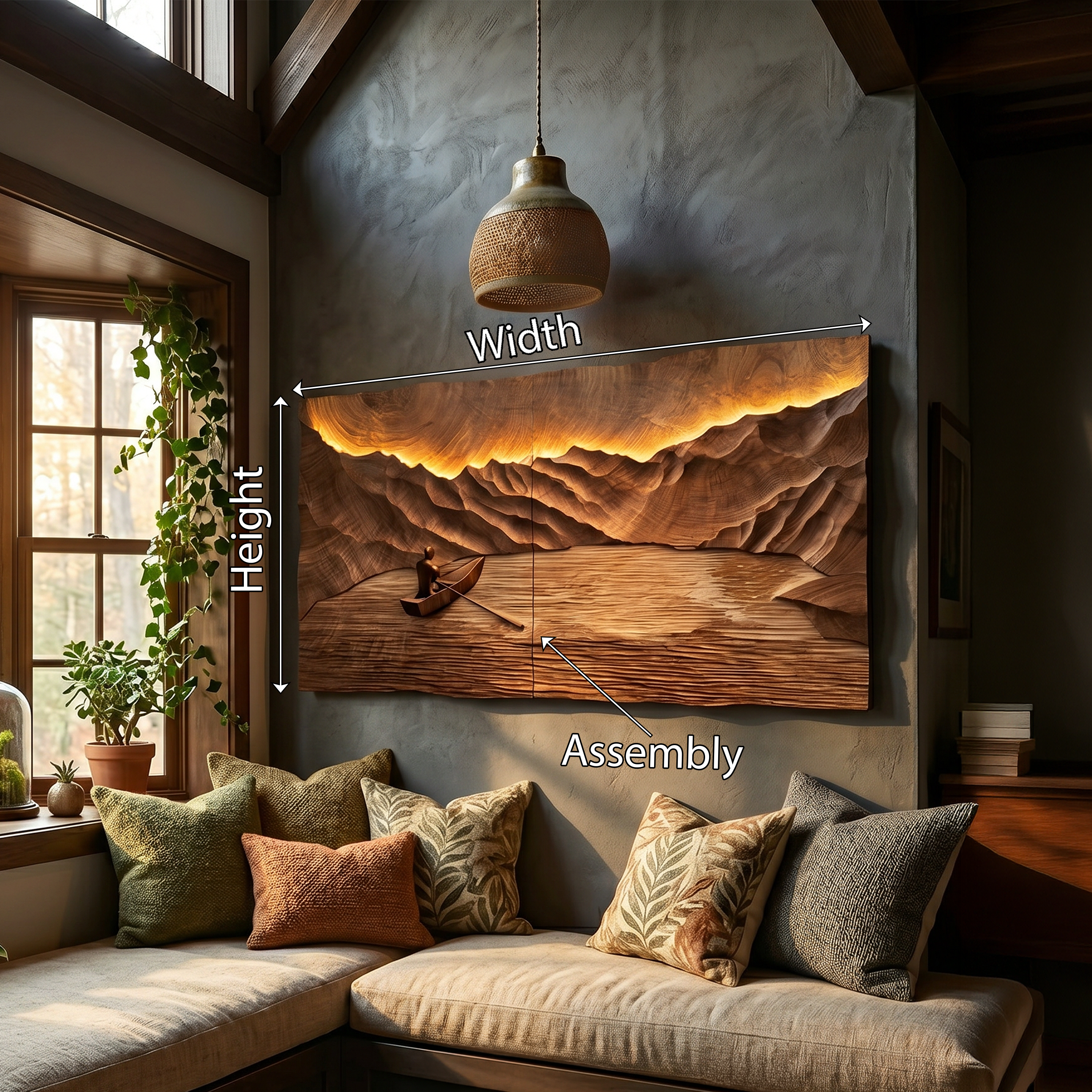Oversized Round Wood Landscape Art For Japandi Living Room Design SILDTTRWA098