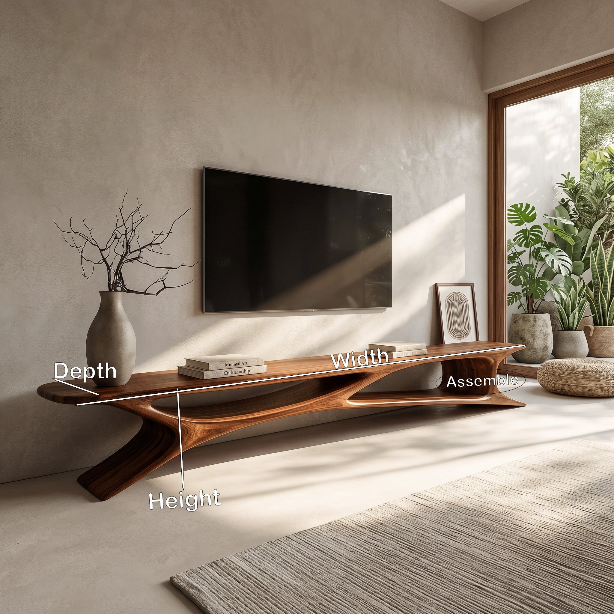 Handcrafted Sculptural Wooden TV Stand For Living Room RTTHHNTVC114