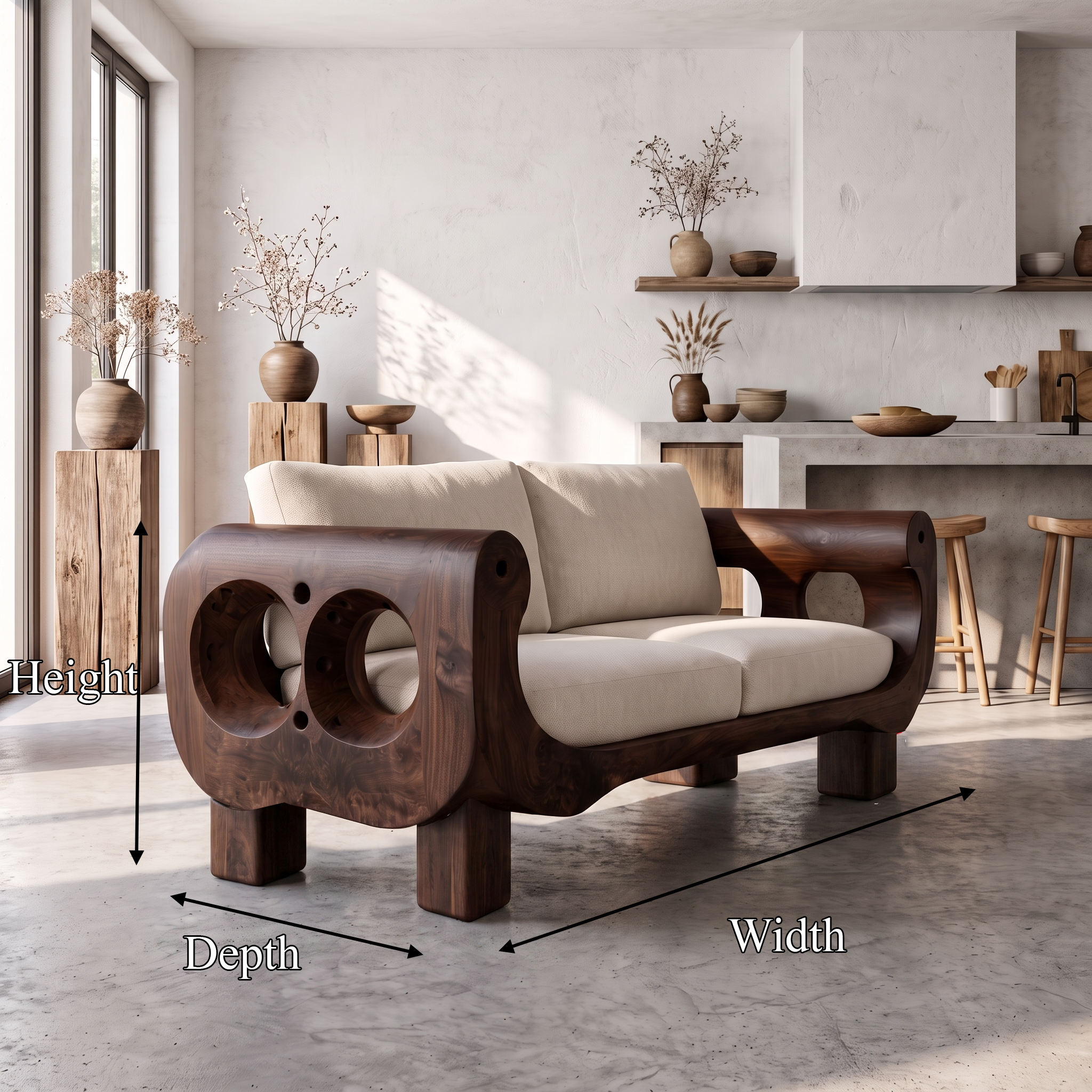 Rustic Sofa Frame With Handcrafted Sculptural Wood Design For Living Room SINLSASF039