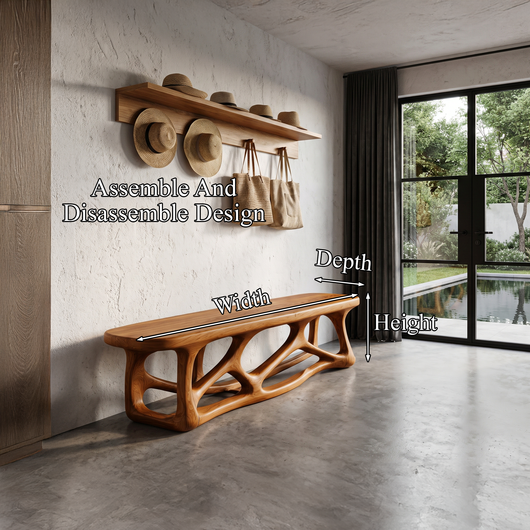 Contemporary Wood Bench With Flowing Organic Design For Hallway And Entryway SINLHABEN138