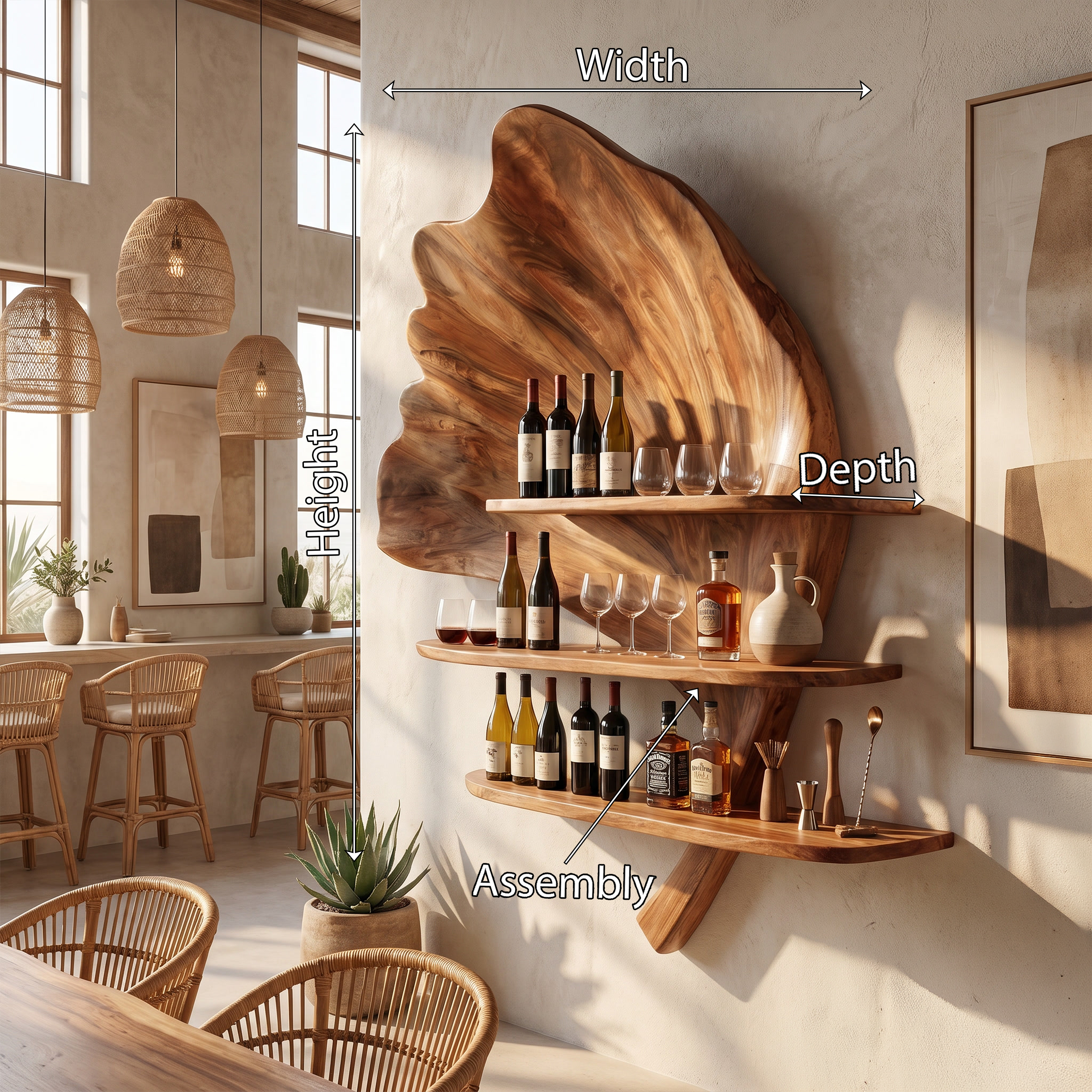 Boho Wall Wine Stand For Apartment Wine Accent Feature SILDTTRWH076