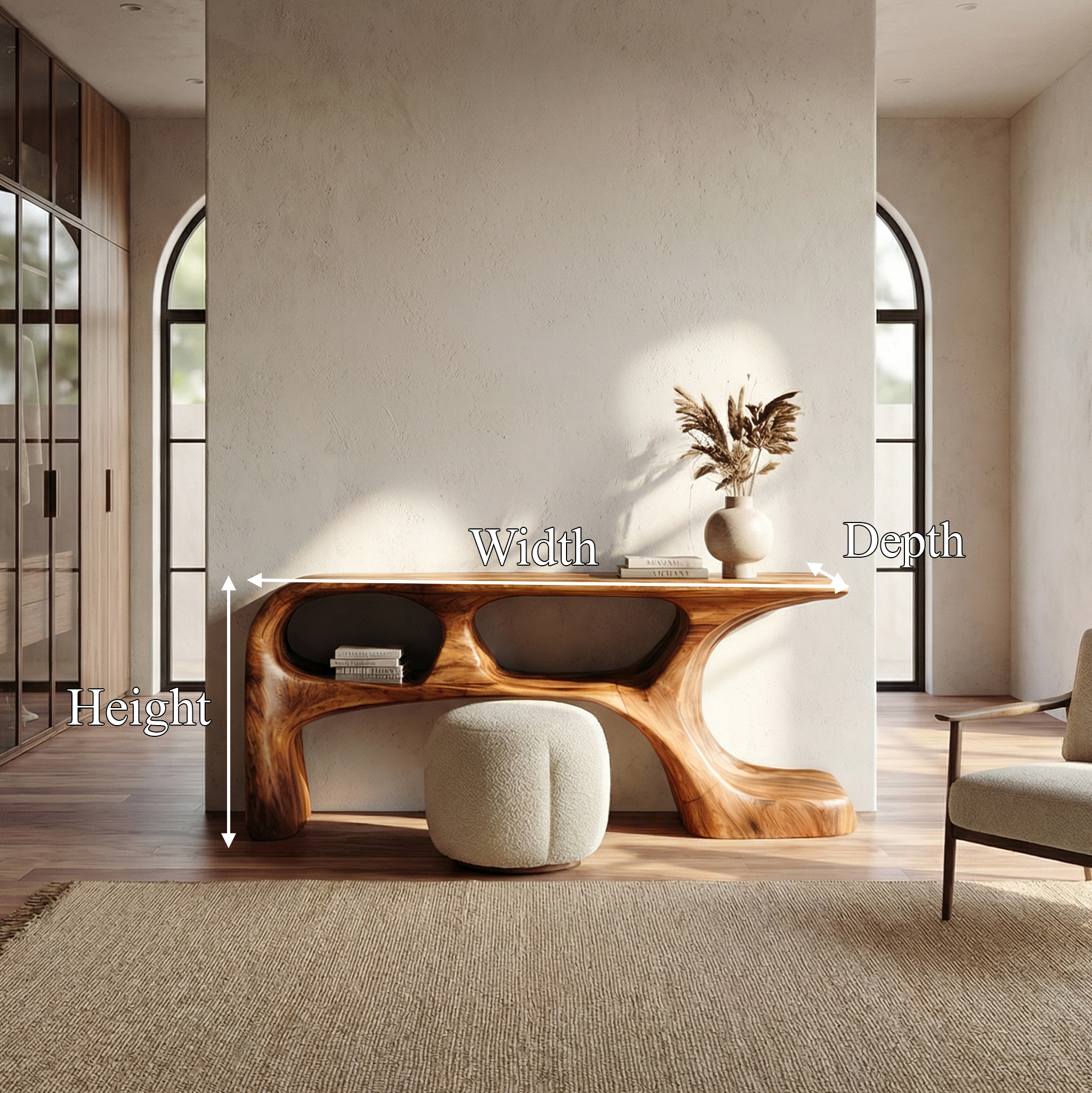 Sculptural Dressing Table Solid Wood Flowing Curve With Shelf Design Bedroom And Vanity Space SINLSABDT059