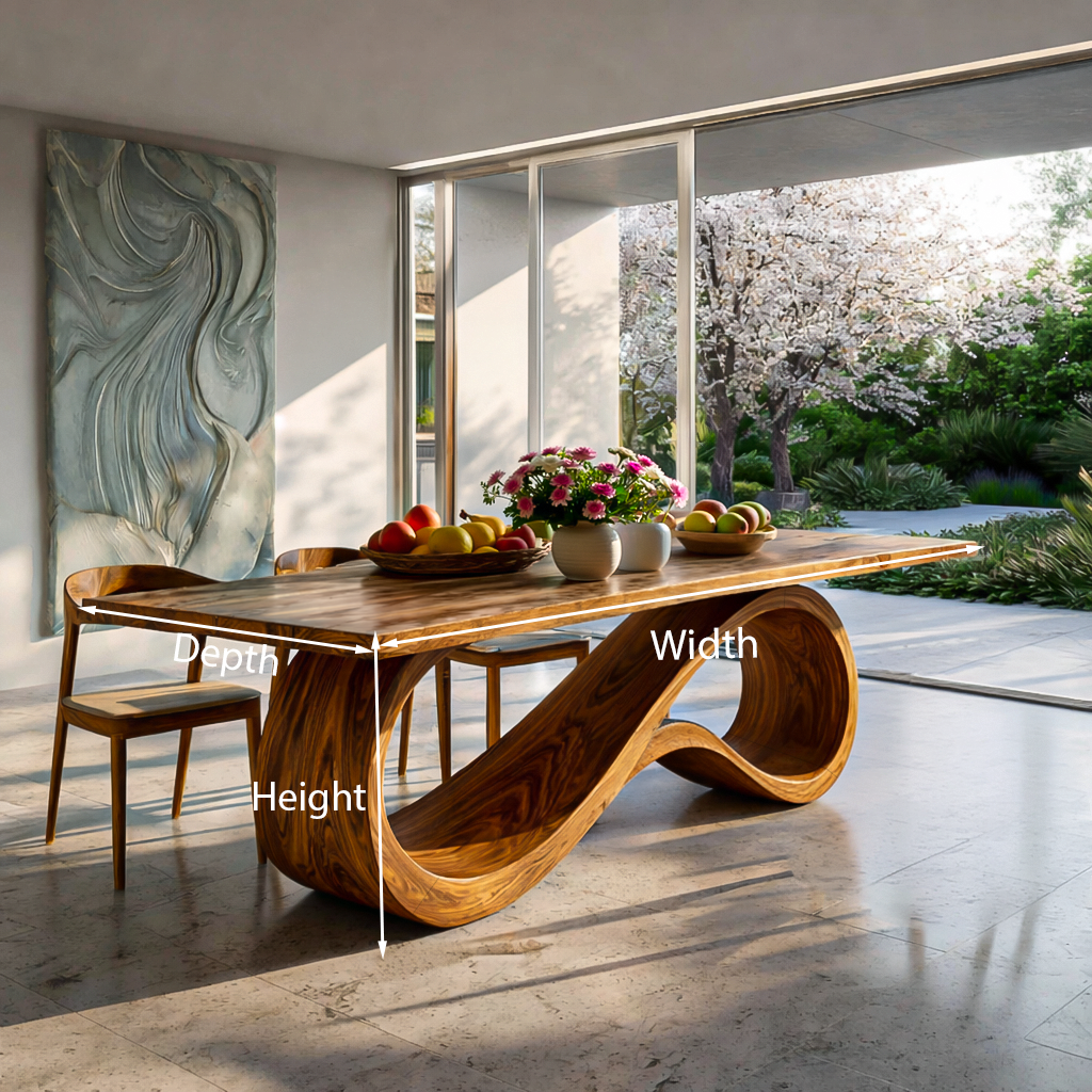 Wooden Dining Table With Flowing Base For Kitchen RTTHTTDN057