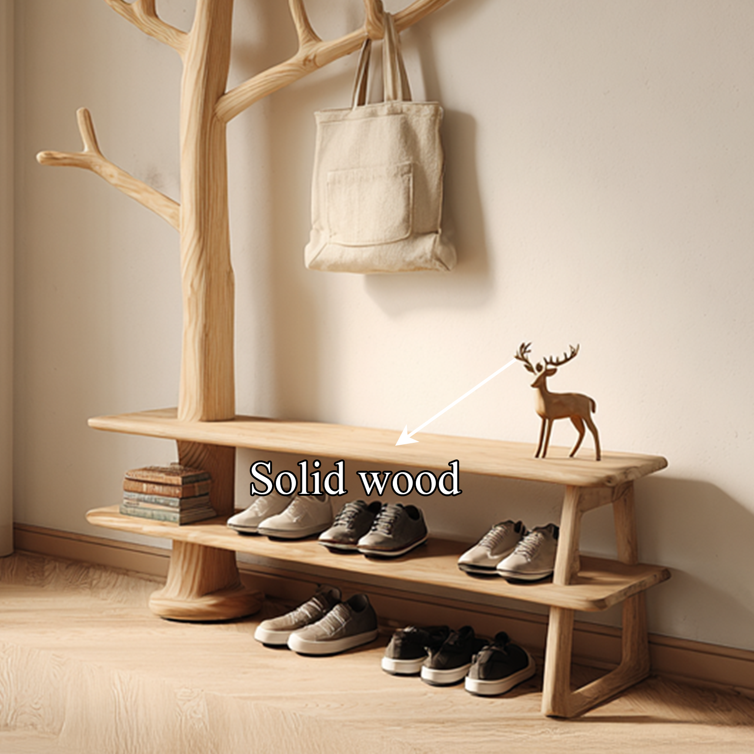 Rustic Tree Coat Rack Shoe Bench Entryway Halway SINLSATCR015