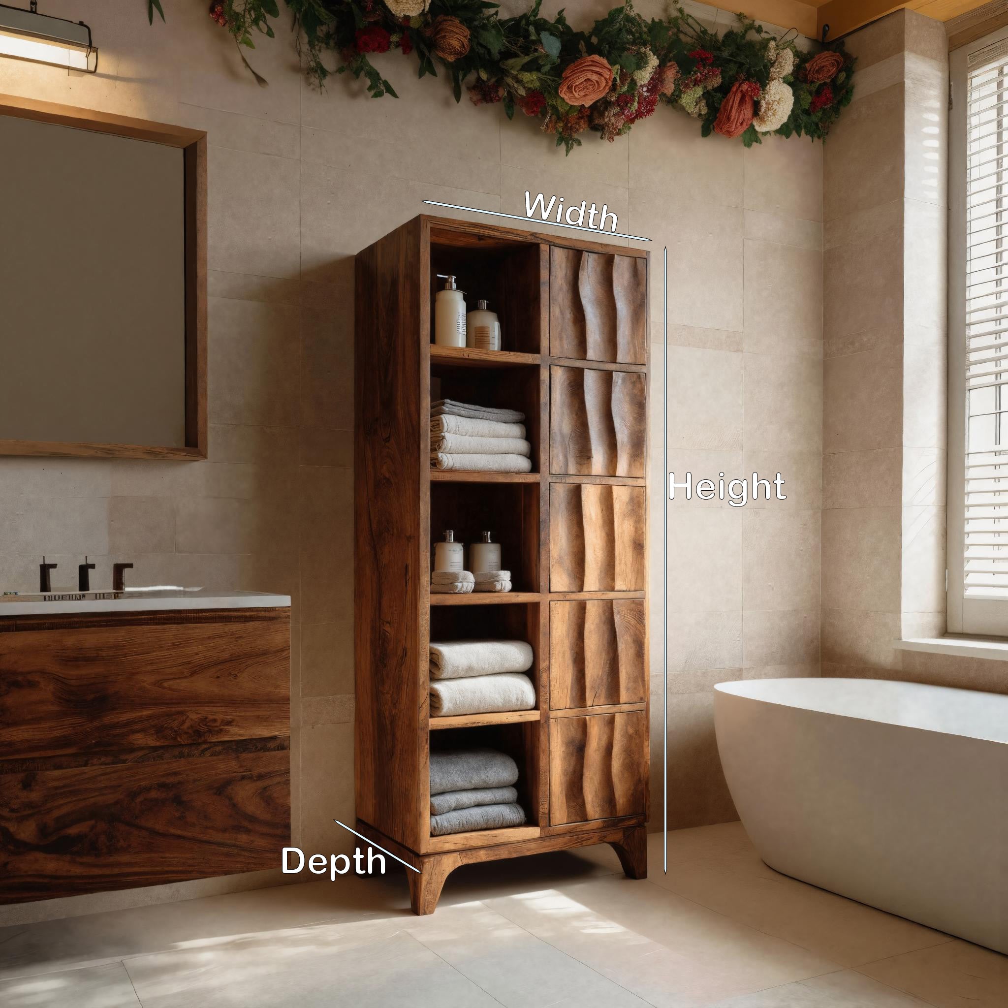 Handcrafted Wooden Bathroom Storage Cabinet For Spa-Inspired Interior RTTHHNBRC028