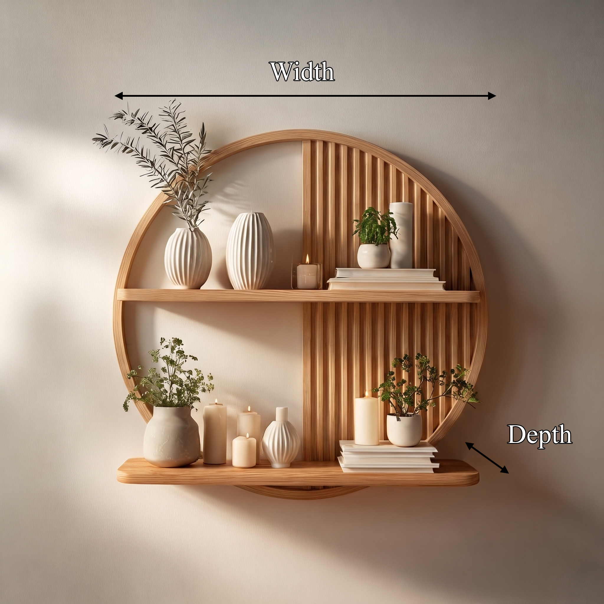 Contemporary Round Solid Wood Wall Shelf Living Room Decor SINLSAFL080