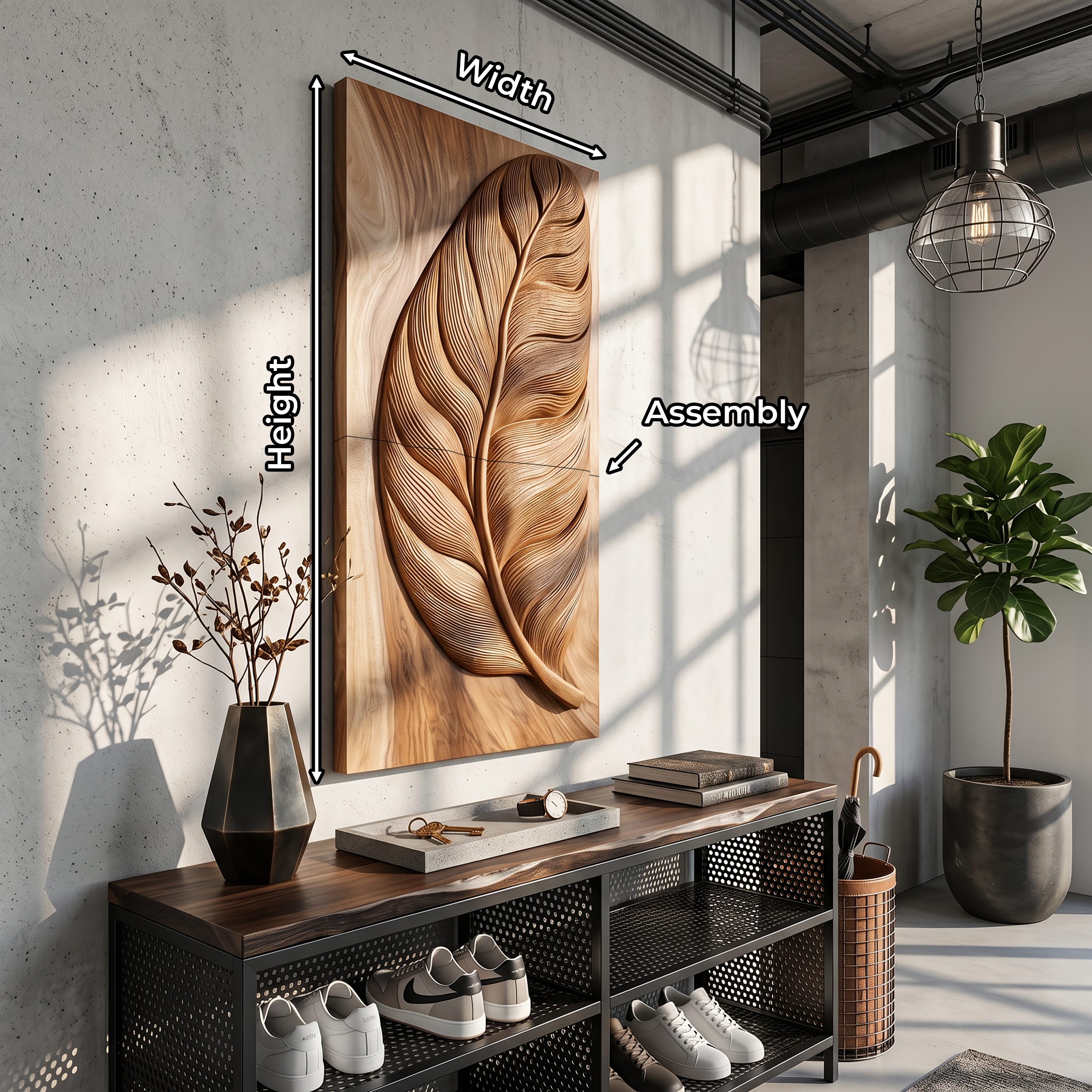 Rustic Wall Art With Carved Leaf Design For Entryway SILDTTRWA133