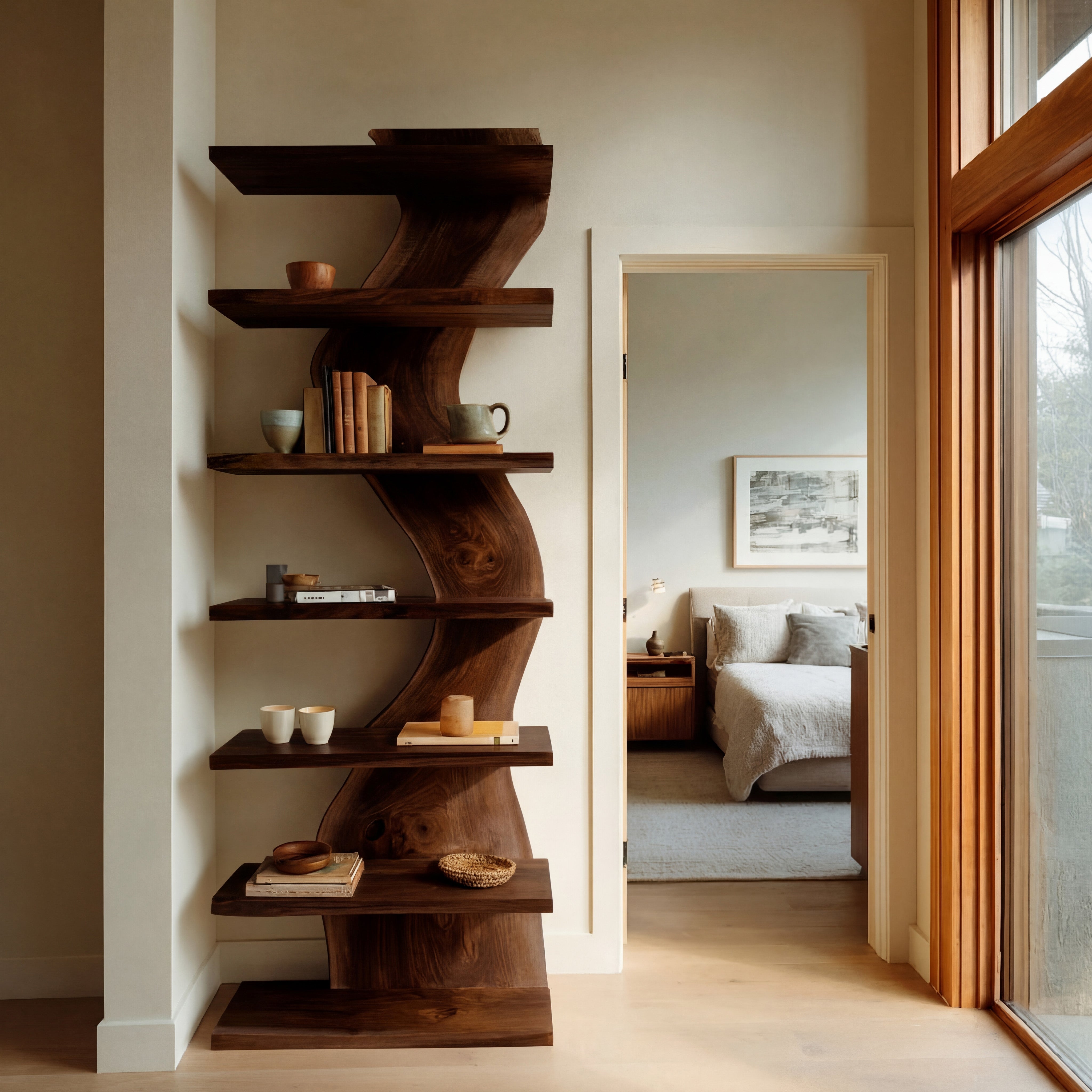 Organic Modern Wood Standing Shelf For Living Room RTTHHNSS001