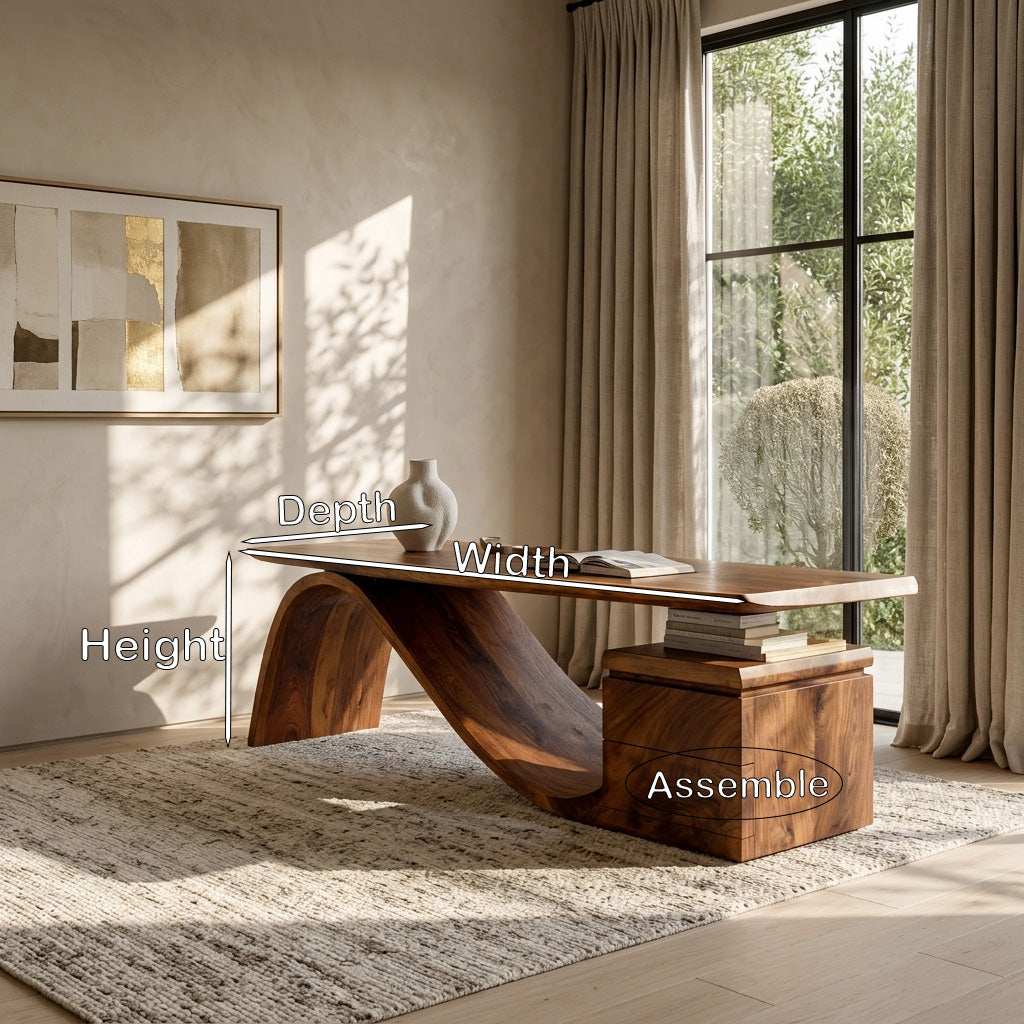 Organic Wooden Desk With Undulating Base For Home Office RTTHHNDE113