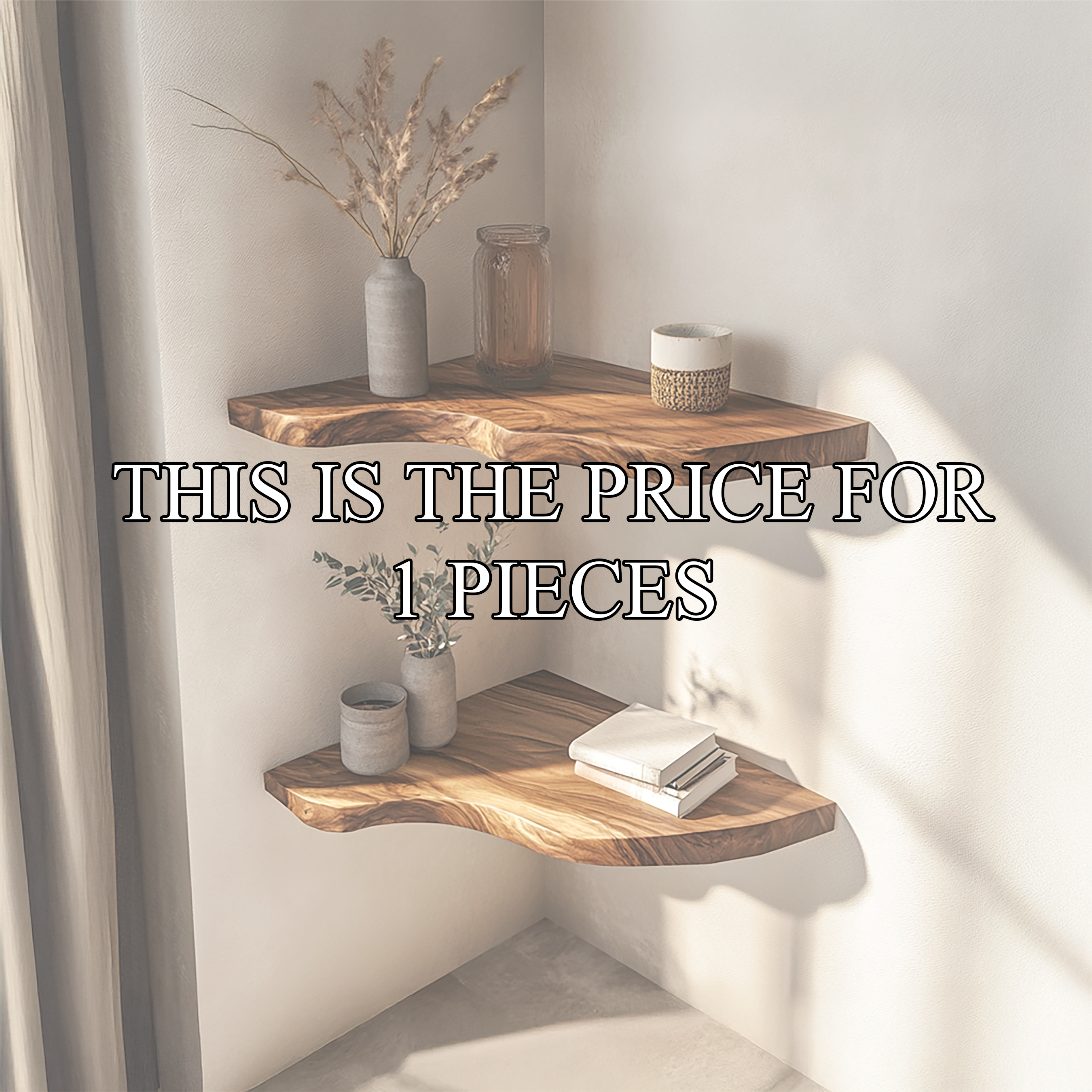 Rustic Sculptural Corner Floating Shelves Solid Wood Living Room Interior Statement Design SINLSAFL414