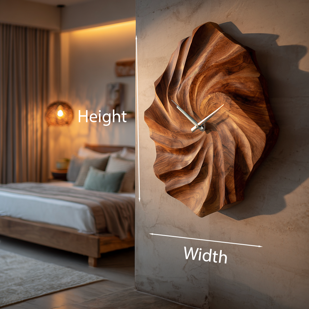 Artistic Wooden Wall Clock With Hand Carved Wave For Statement Bedroom RTTHTTWAC010