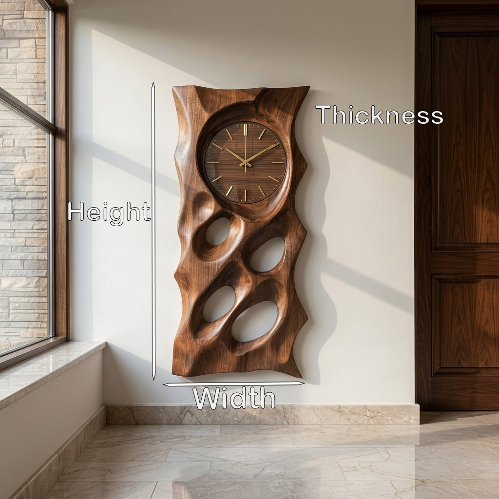 Organic Wooden Wall Clock With Hollow Form For Living Room RTTHHNWAC030