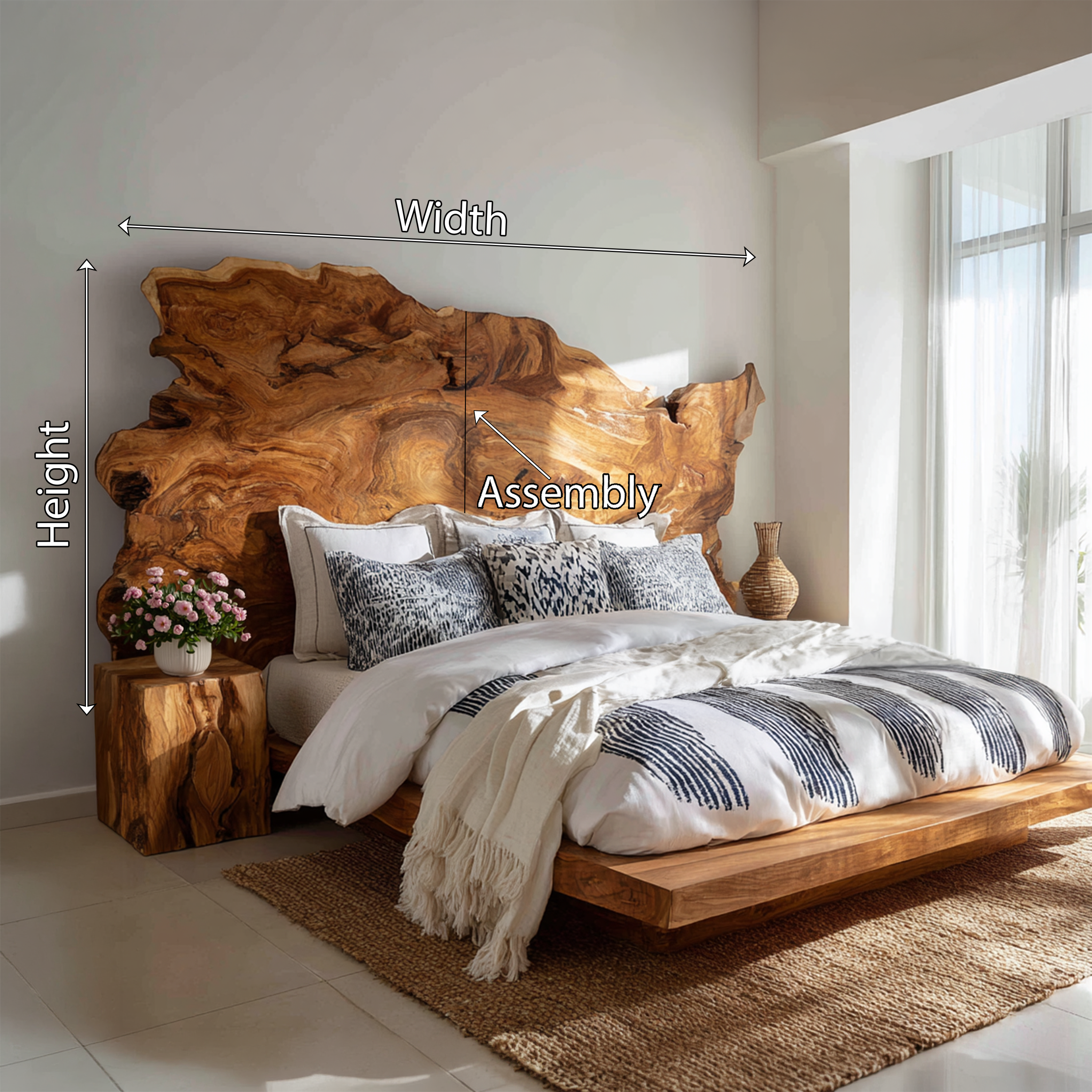 Organic Natural Wood Headboard For Minimalist Japandi Bedroom Design SILDTTRHB002