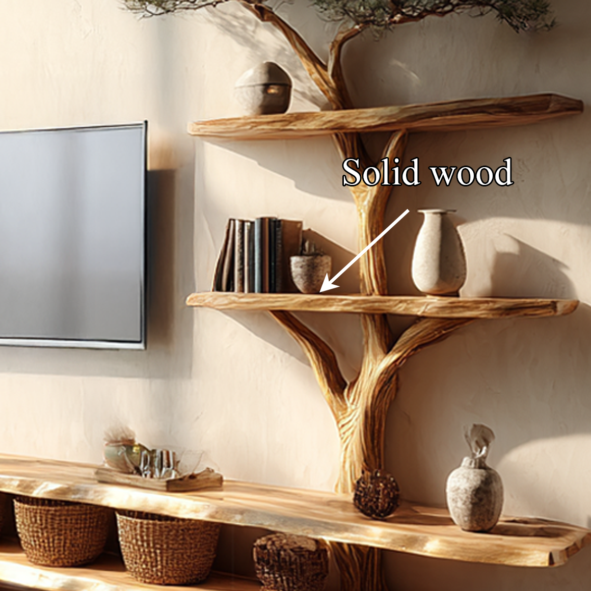 Rustic Bonsai Tree Wall Shelf TV Console Living Room SINLSATB517
