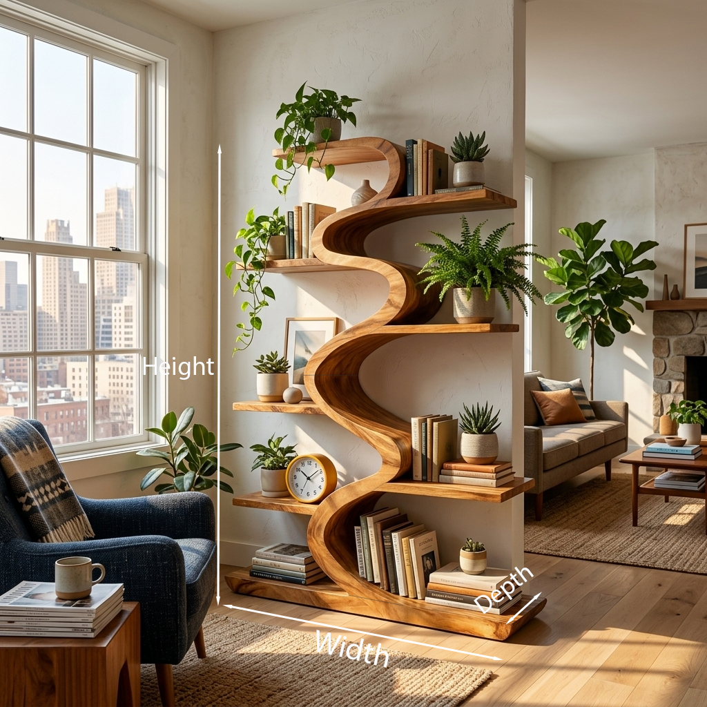 Modern Wooden Bookshelf Flowing Form For Living Room RTTHTTBS123