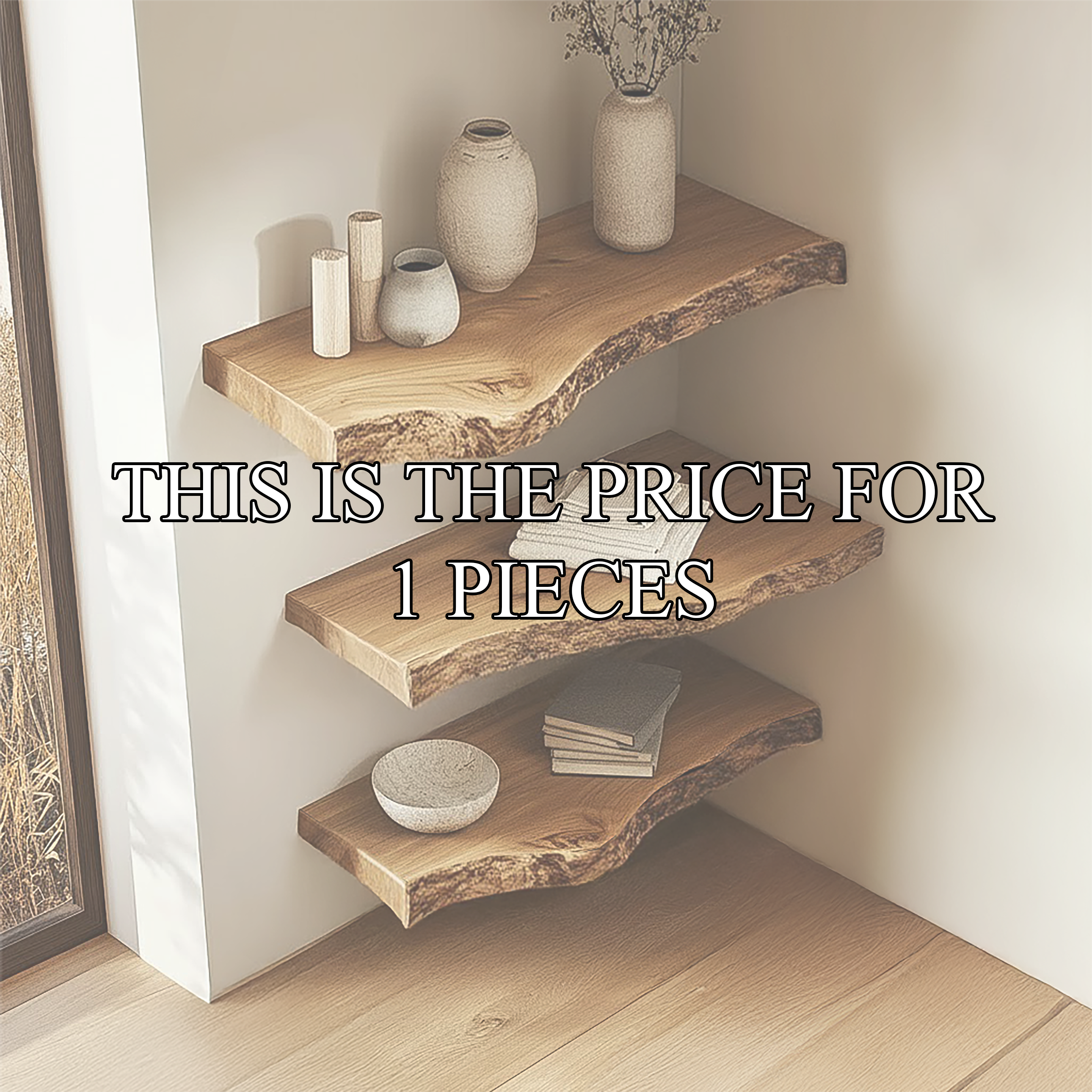 Rustic Sculptural Corner Floating Shelves Solid Wood Living Room Interior Statement Design SINLSAFL418