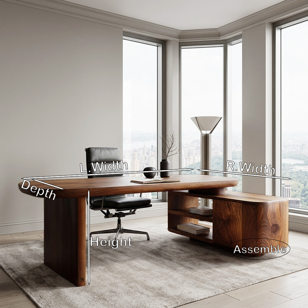 Contemporary Wooden L Desk With Rounded Form For Creative Studio RTTHHNDE109