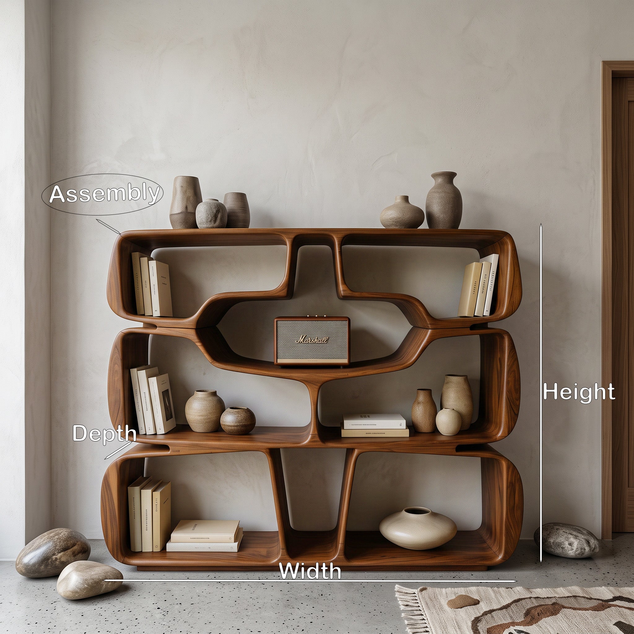 Modern Sculptural Bookshelf With Organic Curves For Living Room SITHHNBS042