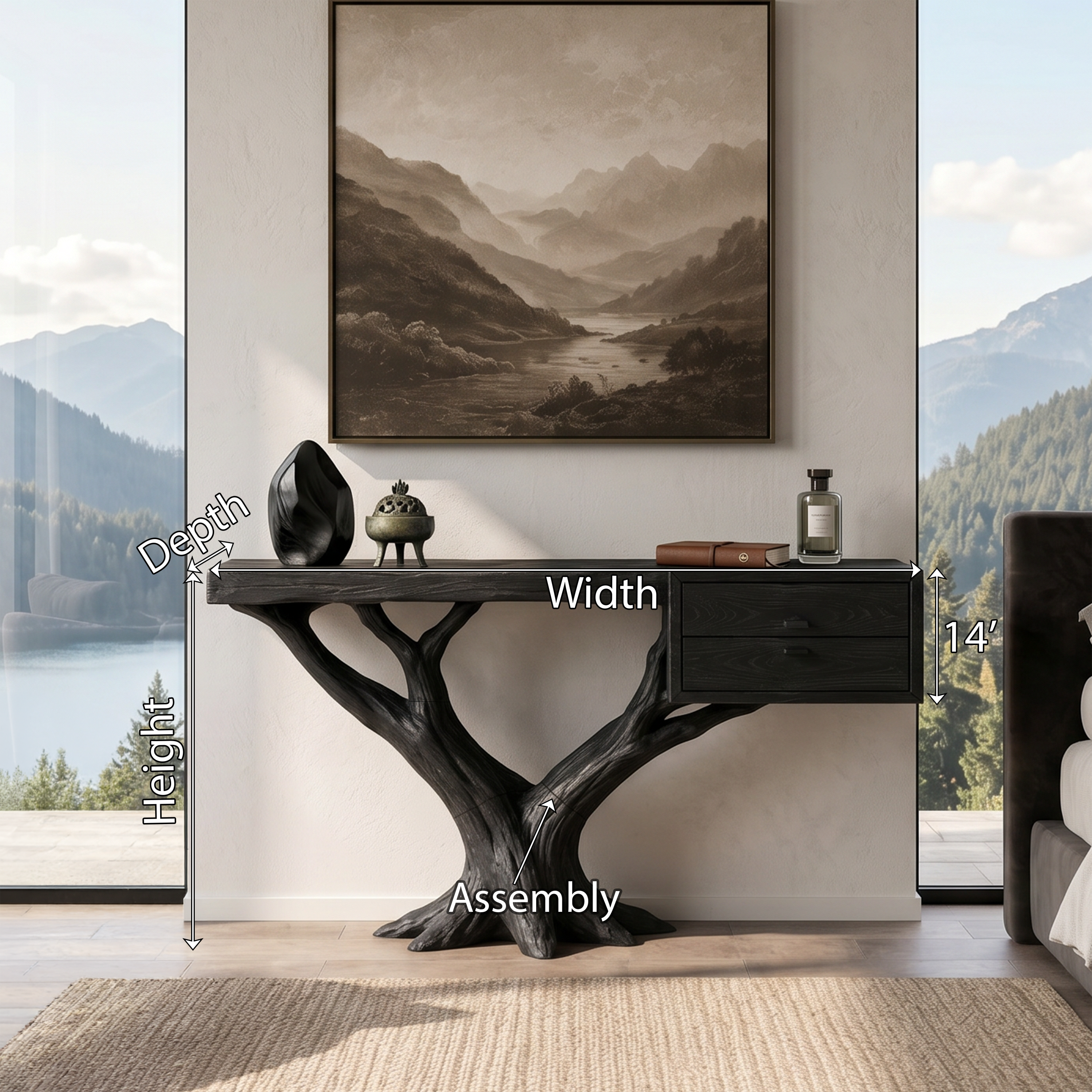 Contemporary Floating Tree Console Table Modern Hallway SILDTTRCS094