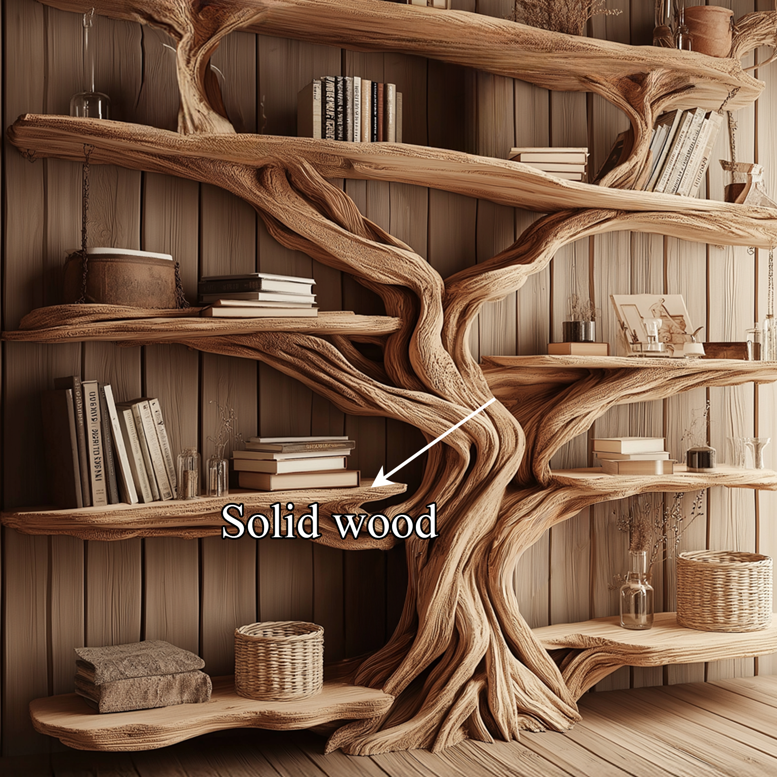 Rustic Tree Bookshelf Entryway Living Room SINLSATB224