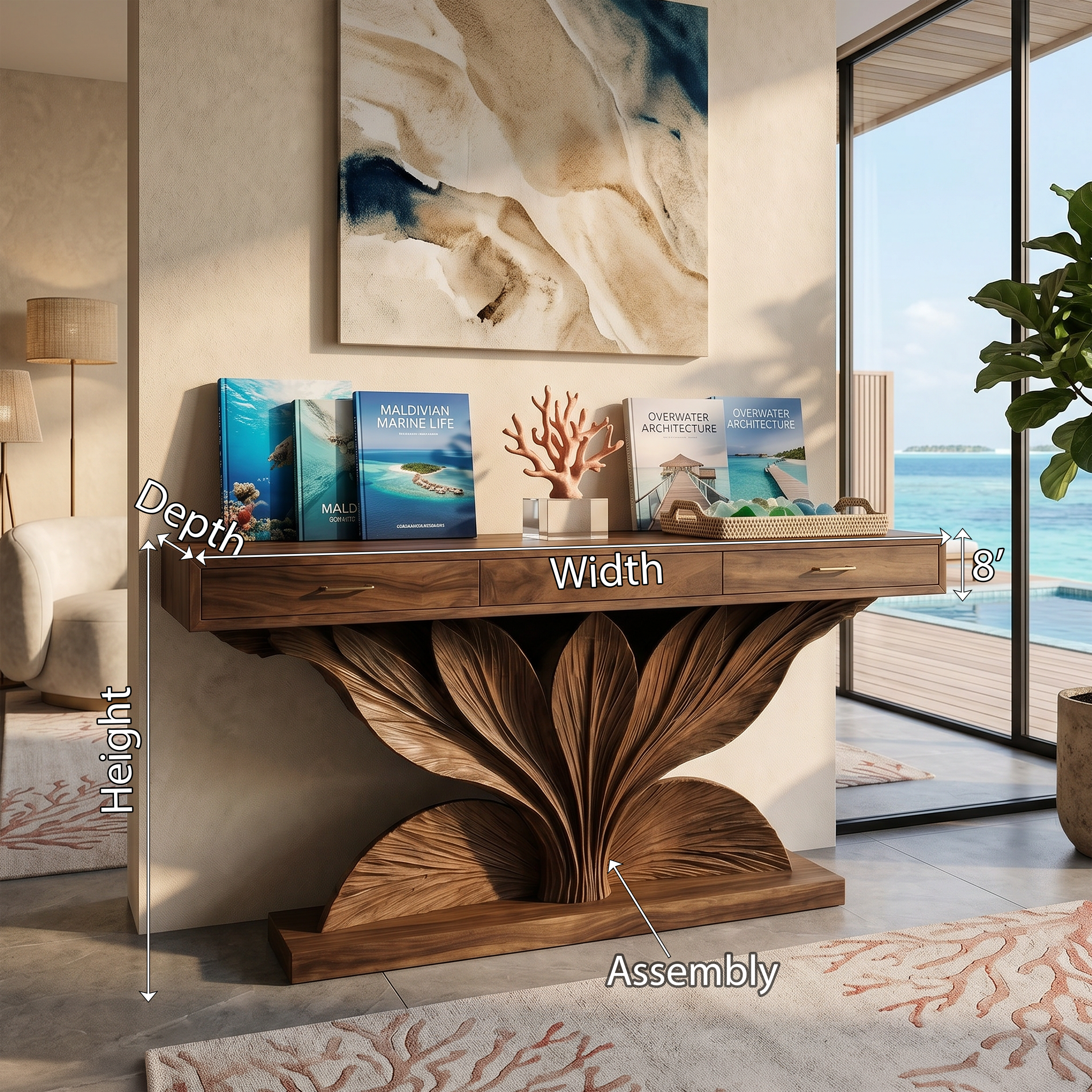 Coastal Leaf Base Console Table Luxury Entryway SILDTTRCS089