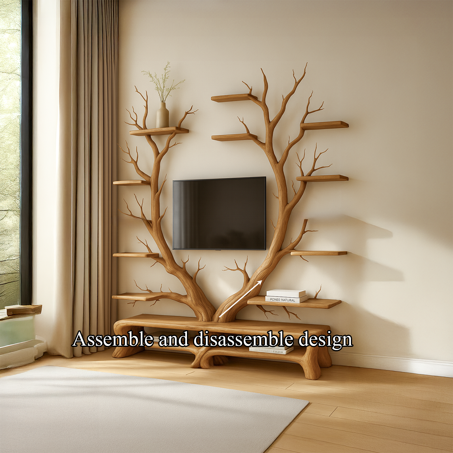 Midcentury TV Stand Tree Shelf Living Room SINLSATB219
