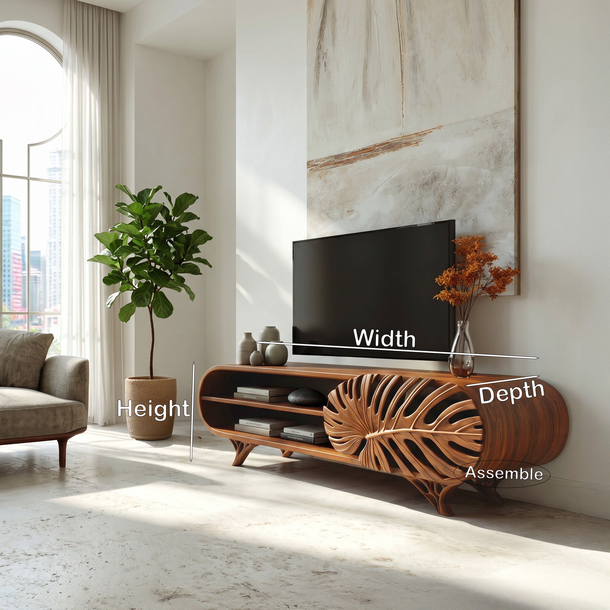 Modern Wooden TV Cabinet With Leaf Shape Door For Living RTTHHNTVC108