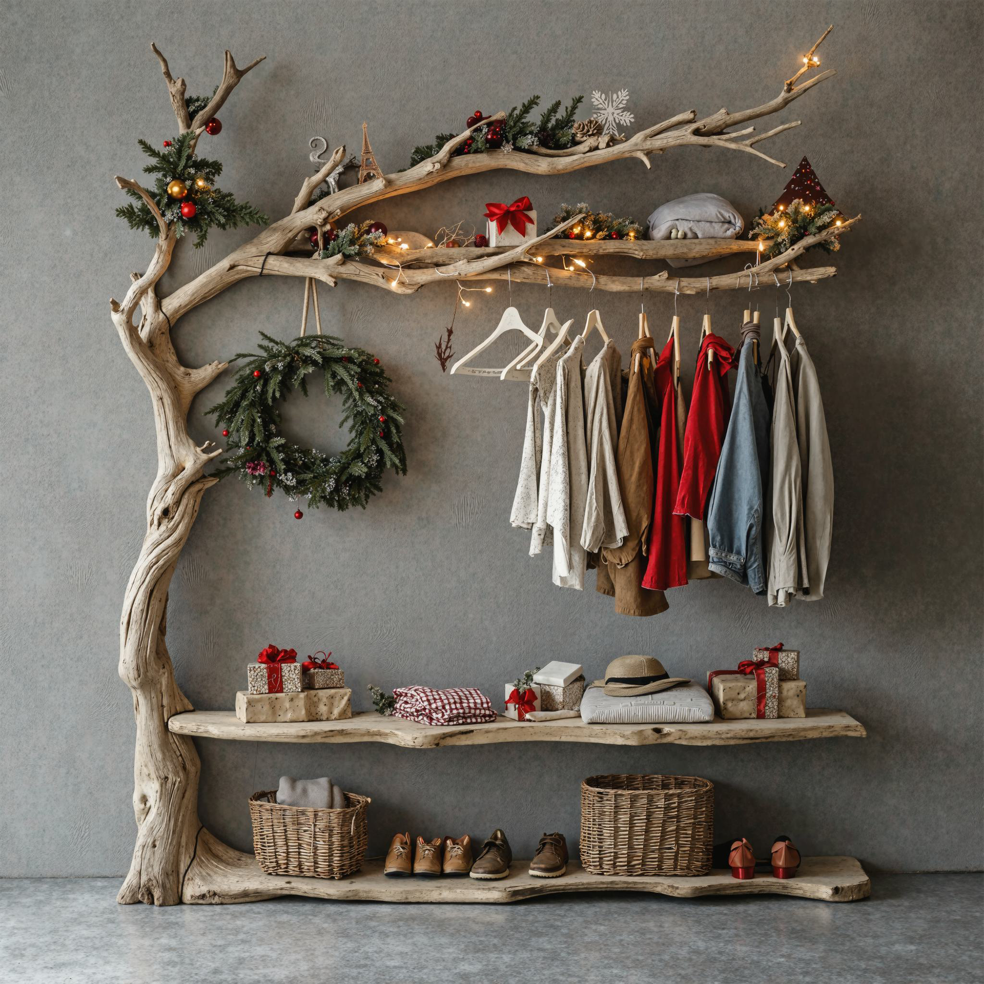 Wall Mounted Coat Rack Driftwood Tree Branch Coat Rack With Shelf SINLTB089