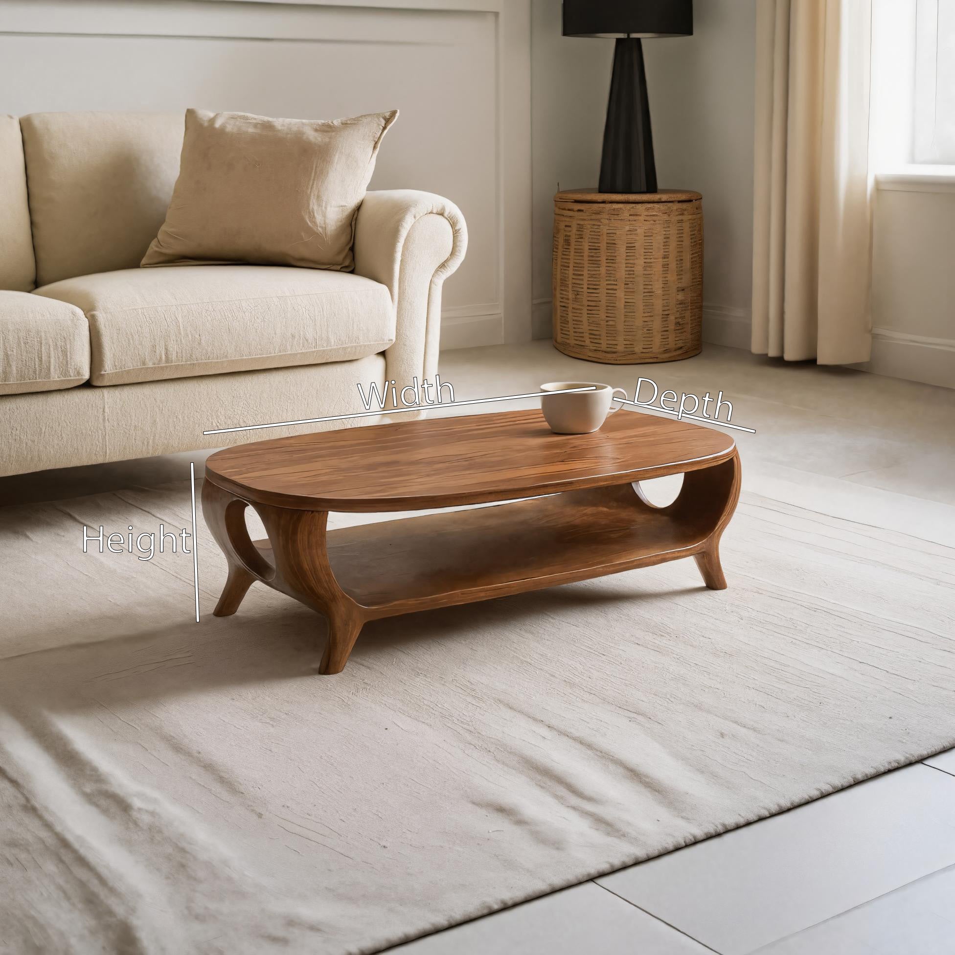 Organic Curved Coffee Table With Shelf For Living Room Decor RTTHHNCF034