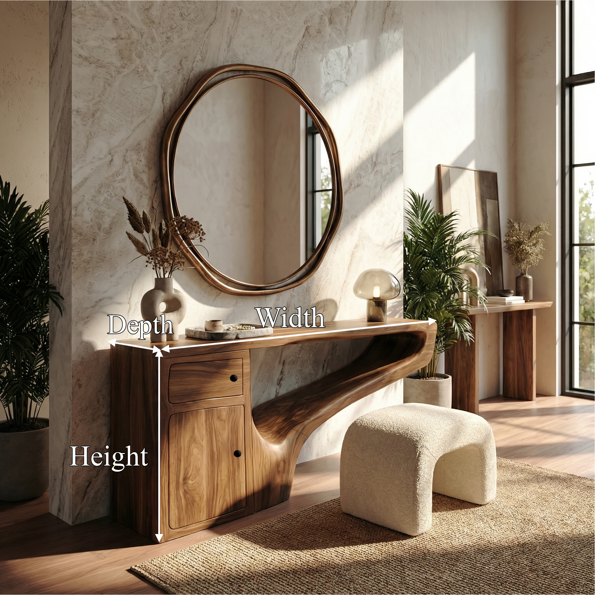 Modern Asymmetrical Dressing Table Solid Wood Integrated Storage Design Bedroom SINLSABDT060
