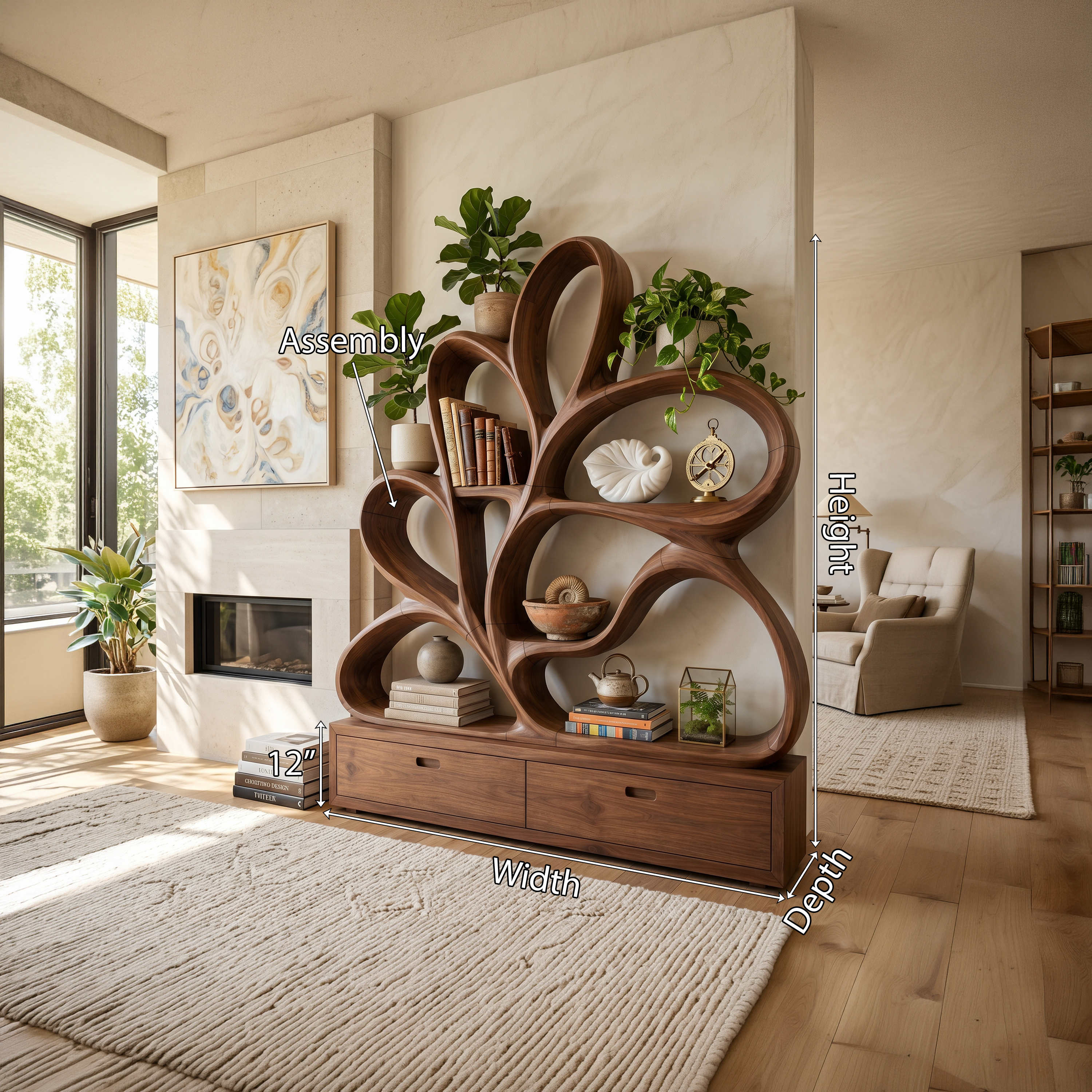 Organic Curved Bookcase For Modern Living Room SILDTTNBS041